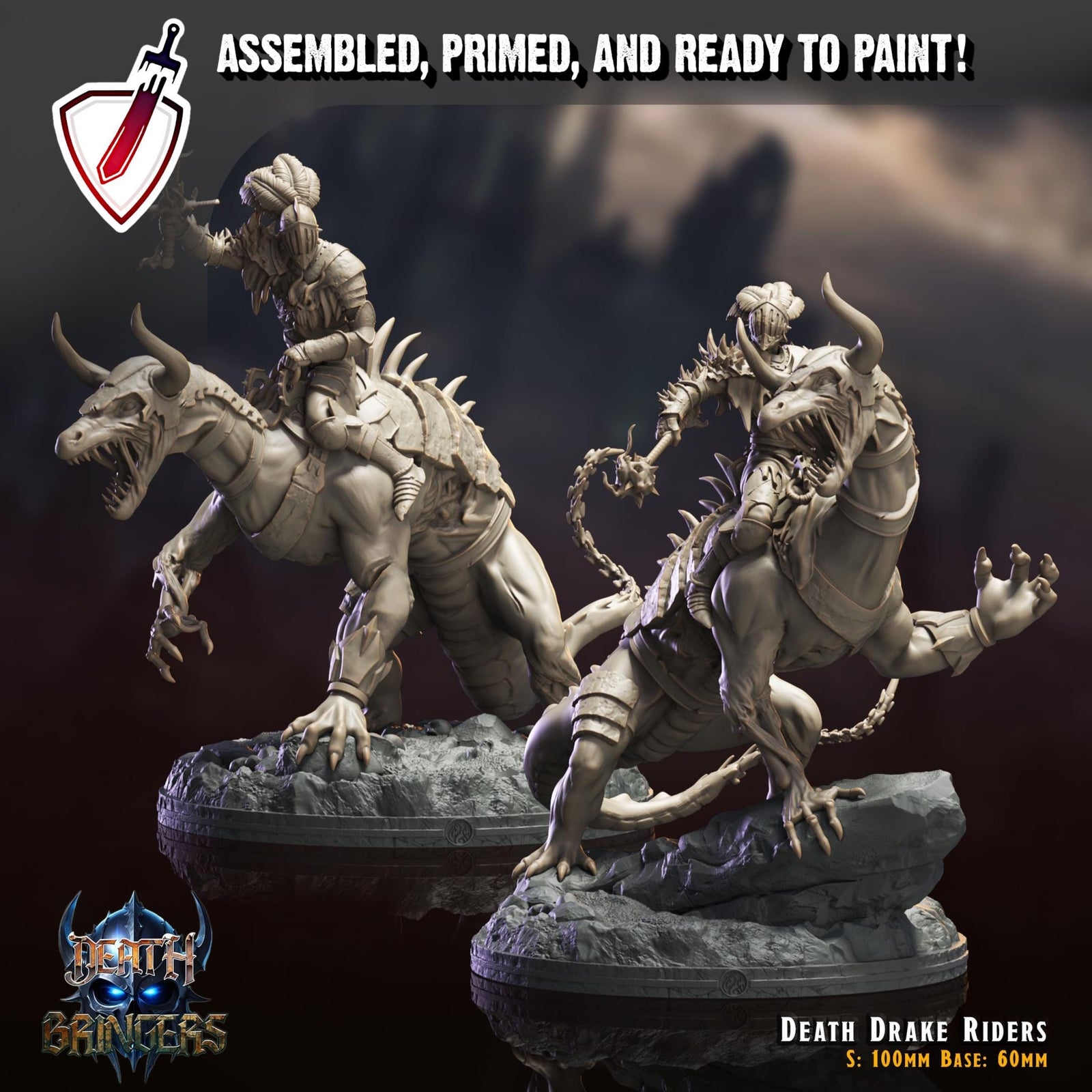 Death Drake Riders | Miniatures by Crippled God Foundry | Resin Mini For Tabletop Gaming, D&D, Pathfinder, Painting | Assembled and Primed