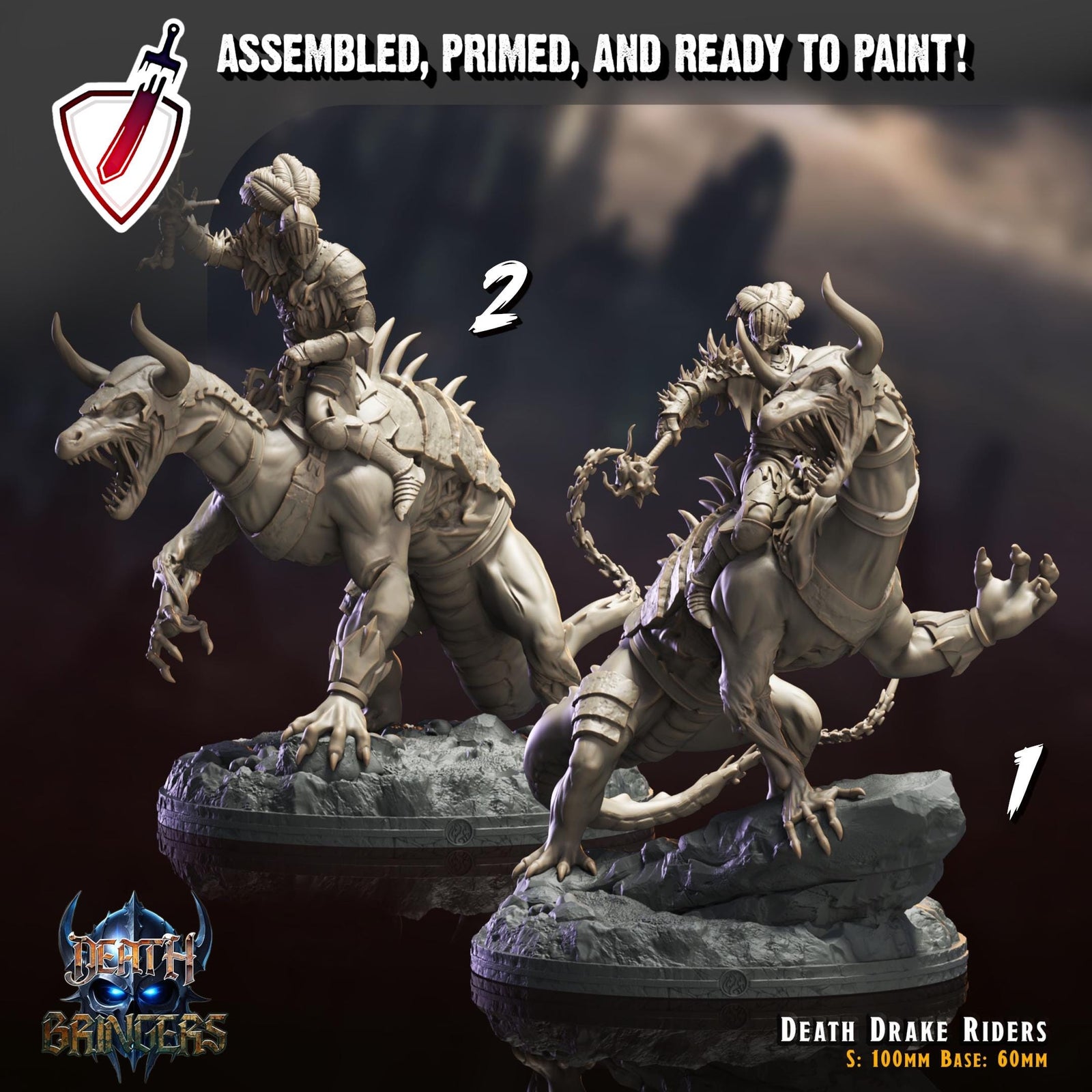Death Drake Riders | Miniatures by Crippled God Foundry | Resin Mini For Tabletop Gaming, D&D, Pathfinder, Painting | Assembled and Primed