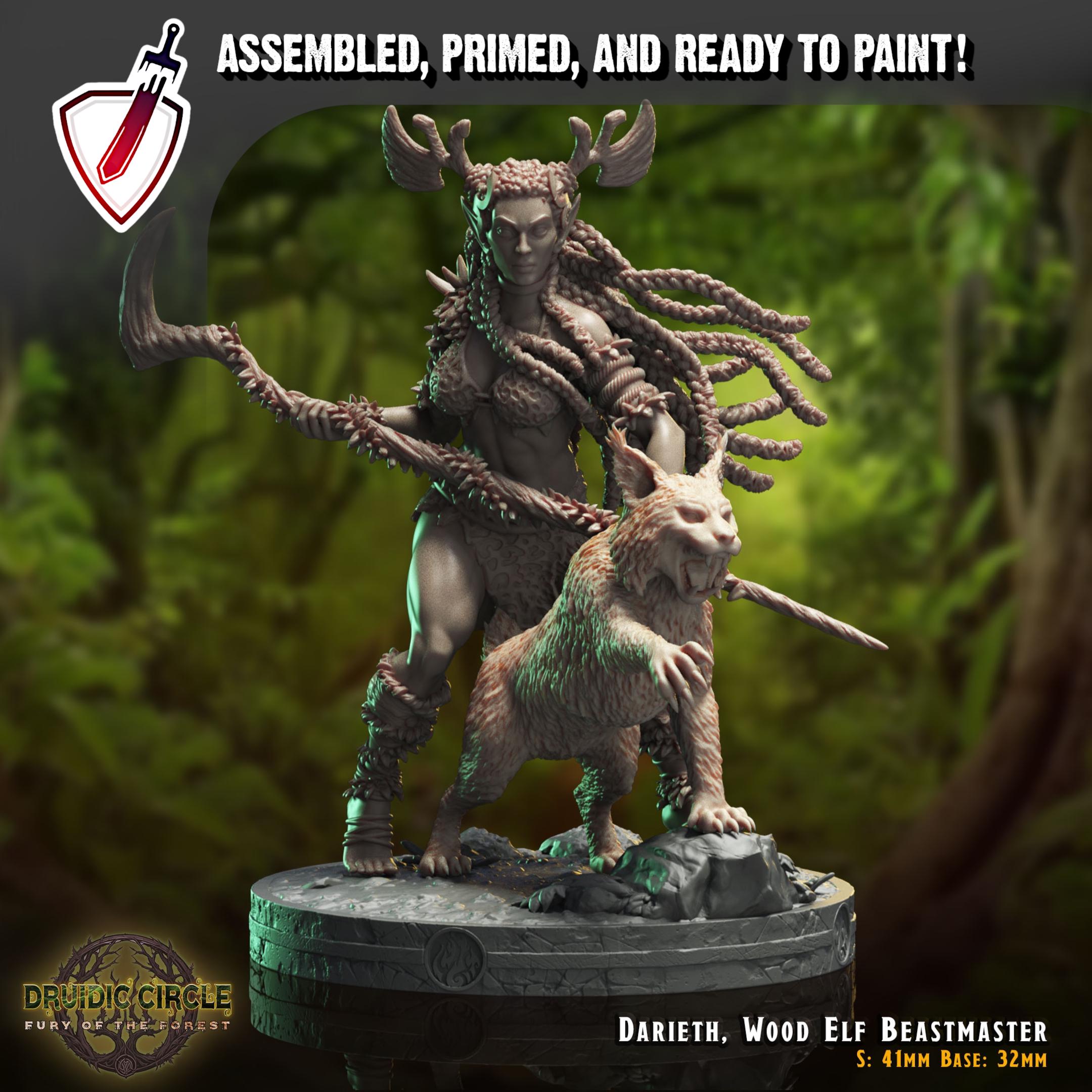 Darieth, Wood Elf Beastmaster | Miniature by Crippled God Foundry | For Tabletop Gaming, D&D, Pathfinder, Painting | Assembled and Primed