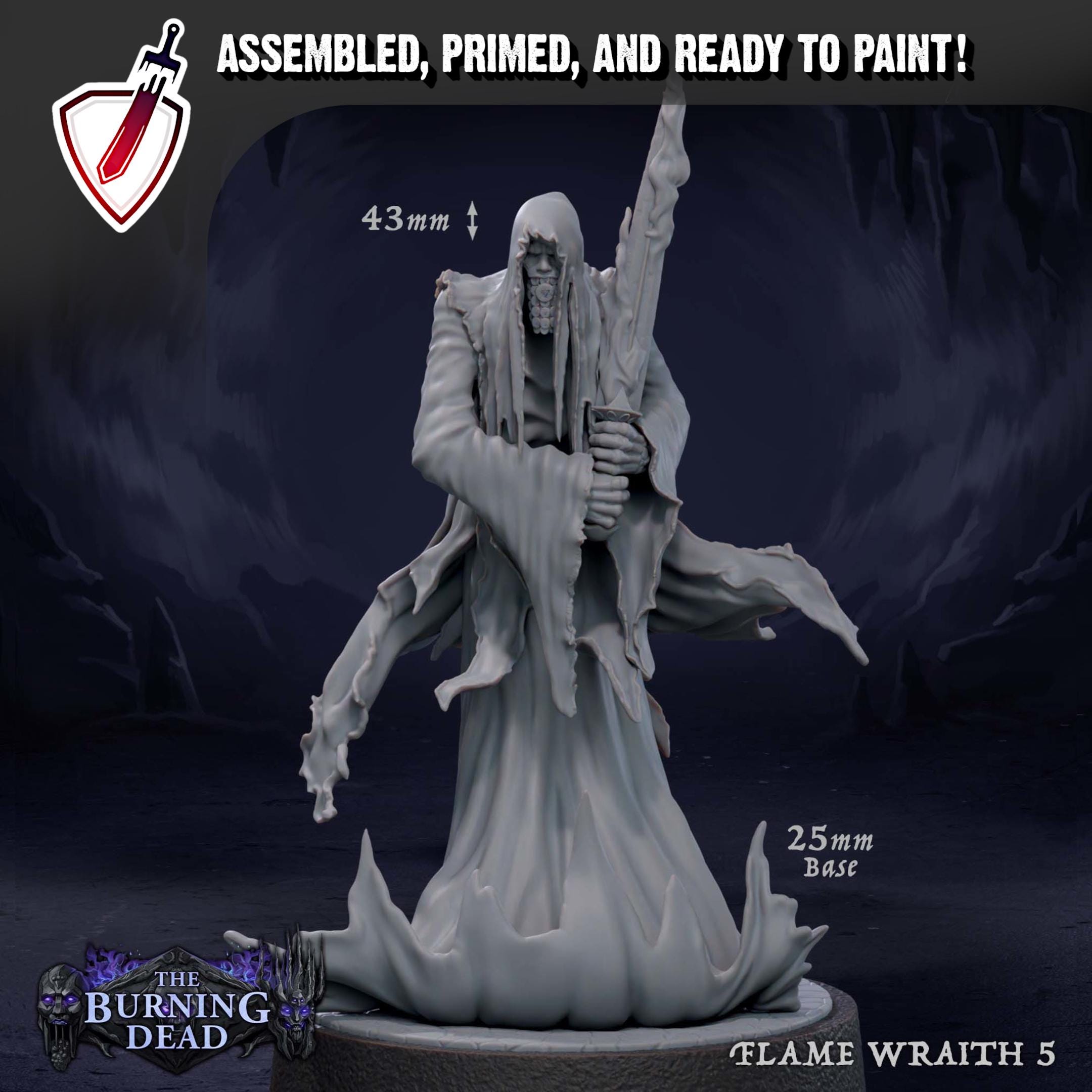 Flame Wraiths | Miniatures by Mammoth Factory | Resin Mini For Tabletop Gaming, D&D, Pathfinder, and Painting | Assembled and Primed