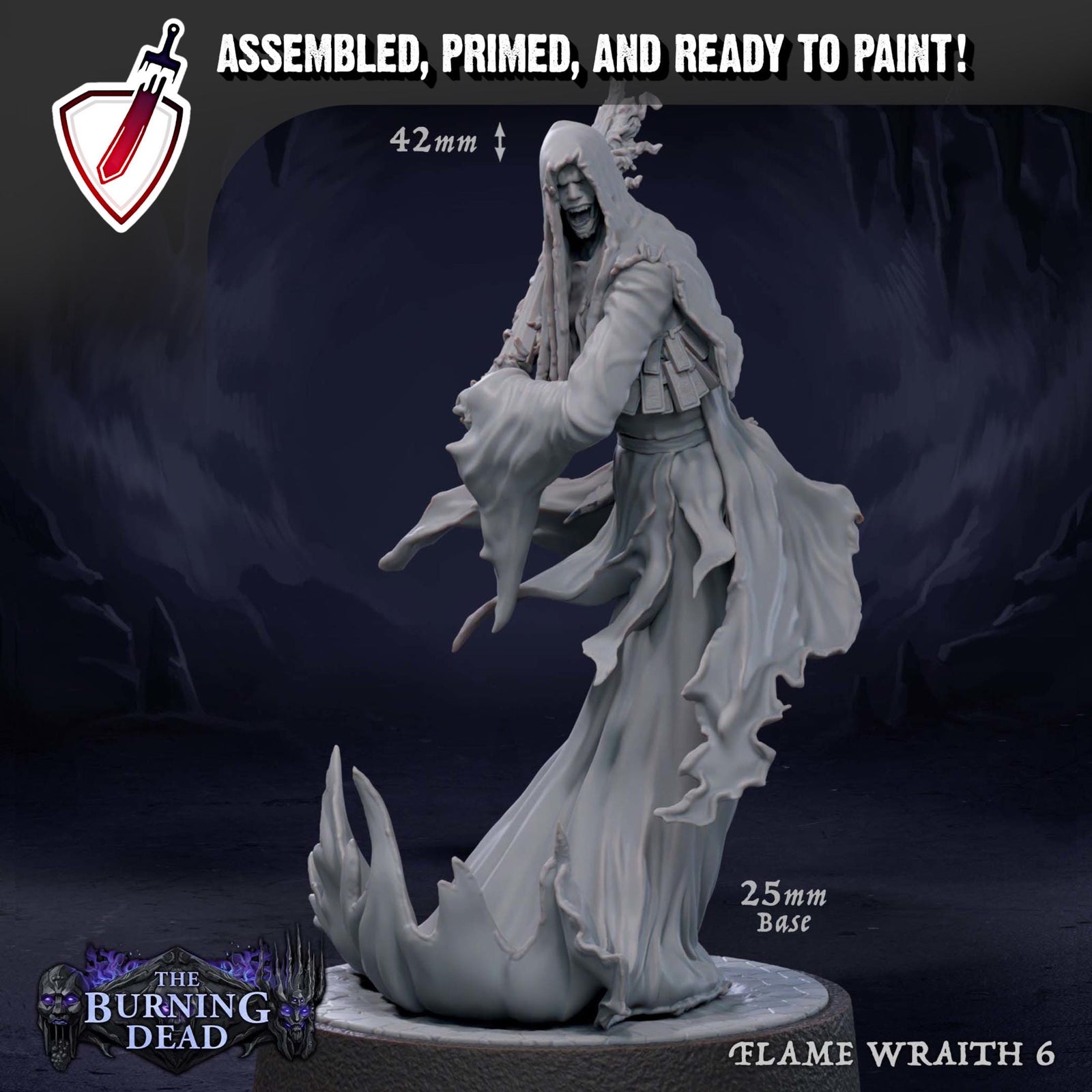 Flame Wraiths | Miniatures by Mammoth Factory | Resin Mini For Tabletop Gaming, D&D, Pathfinder, and Painting | Assembled and Primed