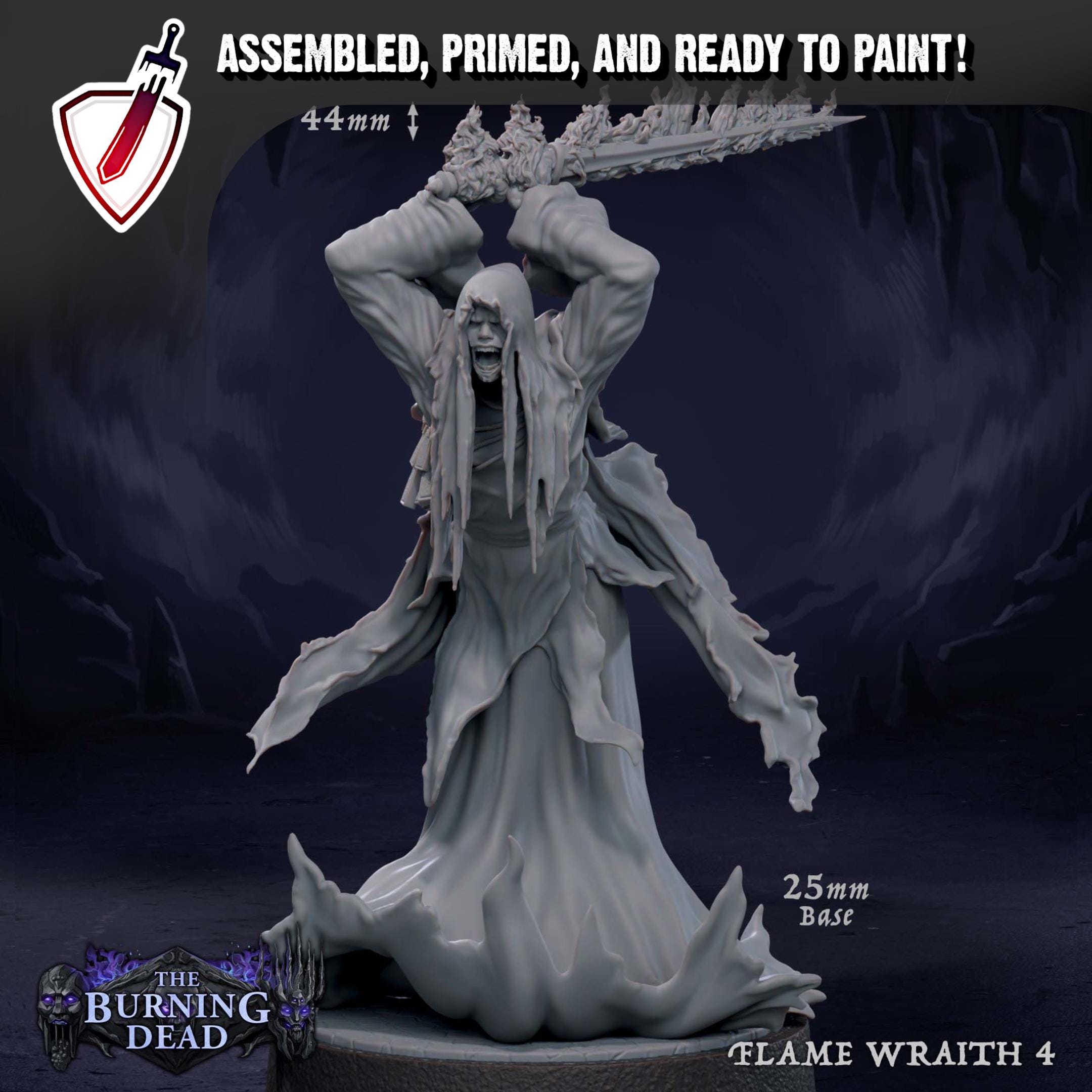 Flame Wraiths | Miniatures by Mammoth Factory | Resin Mini For Tabletop Gaming, D&D, Pathfinder, and Painting | Assembled and Primed
