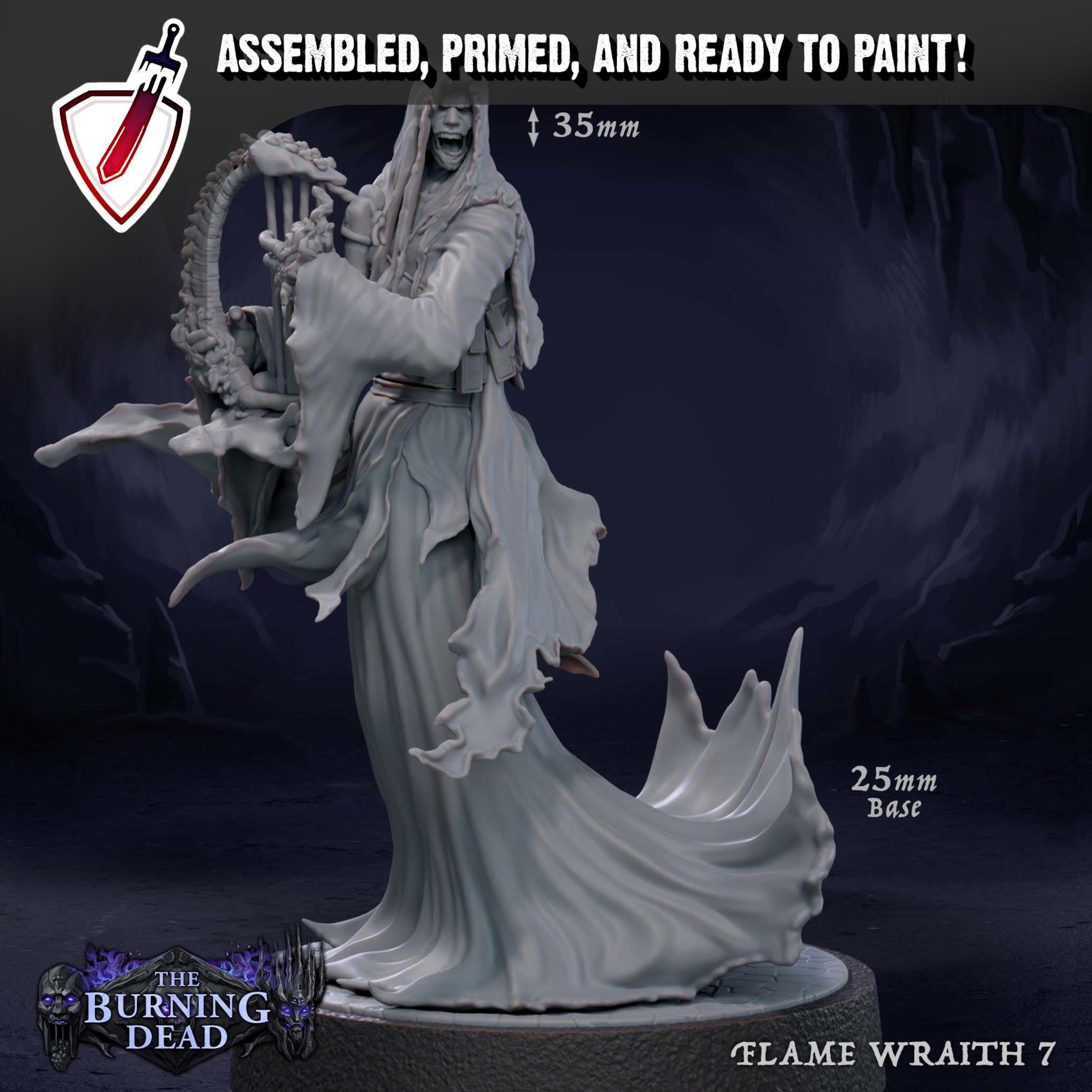 Flame Wraiths | Miniatures by Mammoth Factory | Resin Mini For Tabletop Gaming, D&D, Pathfinder, and Painting | Assembled and Primed