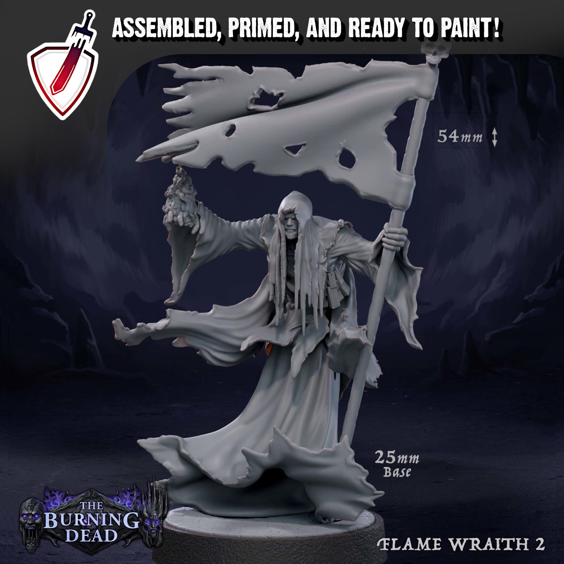 Flame Wraiths | Miniatures by Mammoth Factory | Resin Mini For Tabletop Gaming, D&D, Pathfinder, and Painting | Assembled and Primed