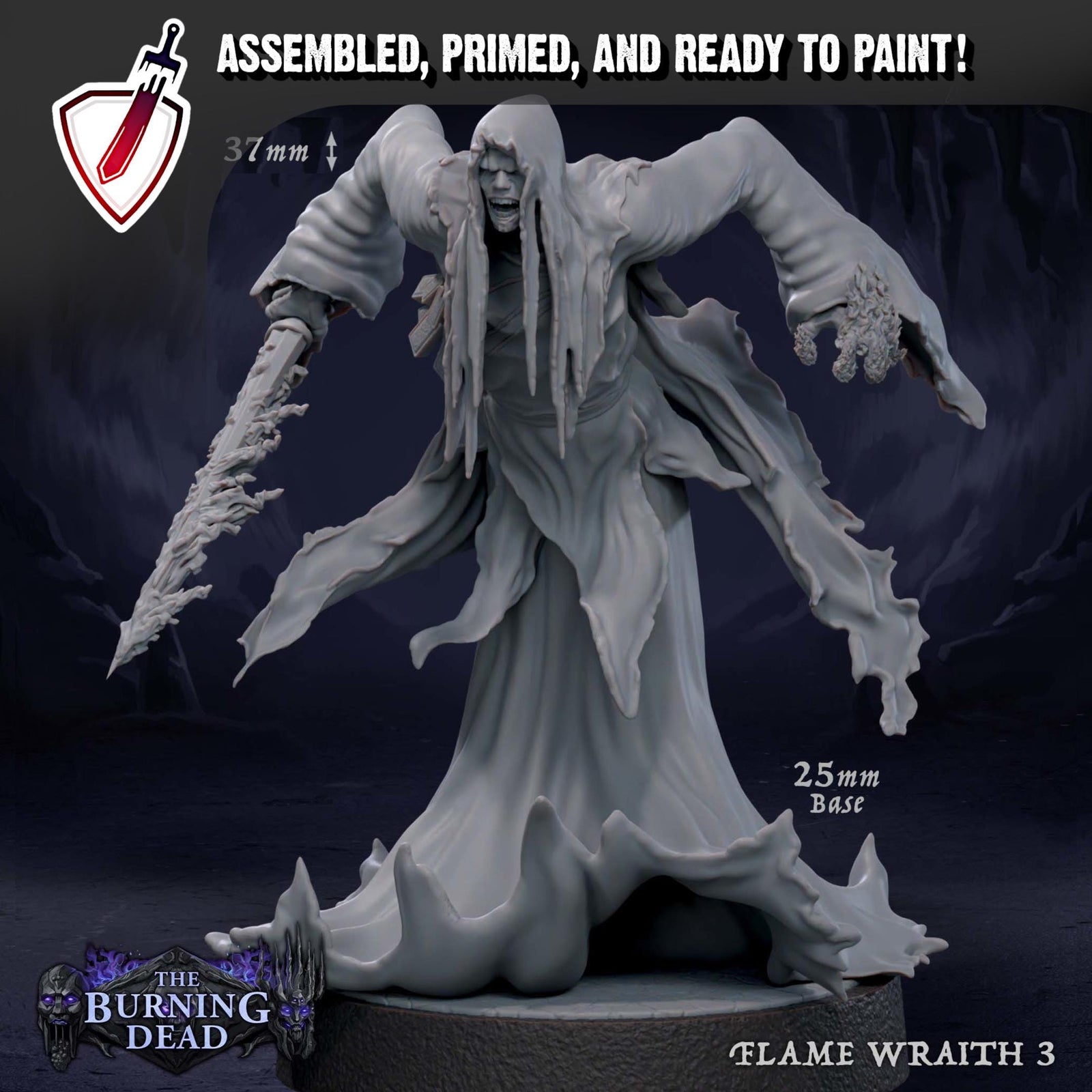 Flame Wraiths | Miniatures by Mammoth Factory | Resin Mini For Tabletop Gaming, D&D, Pathfinder, and Painting | Assembled and Primed