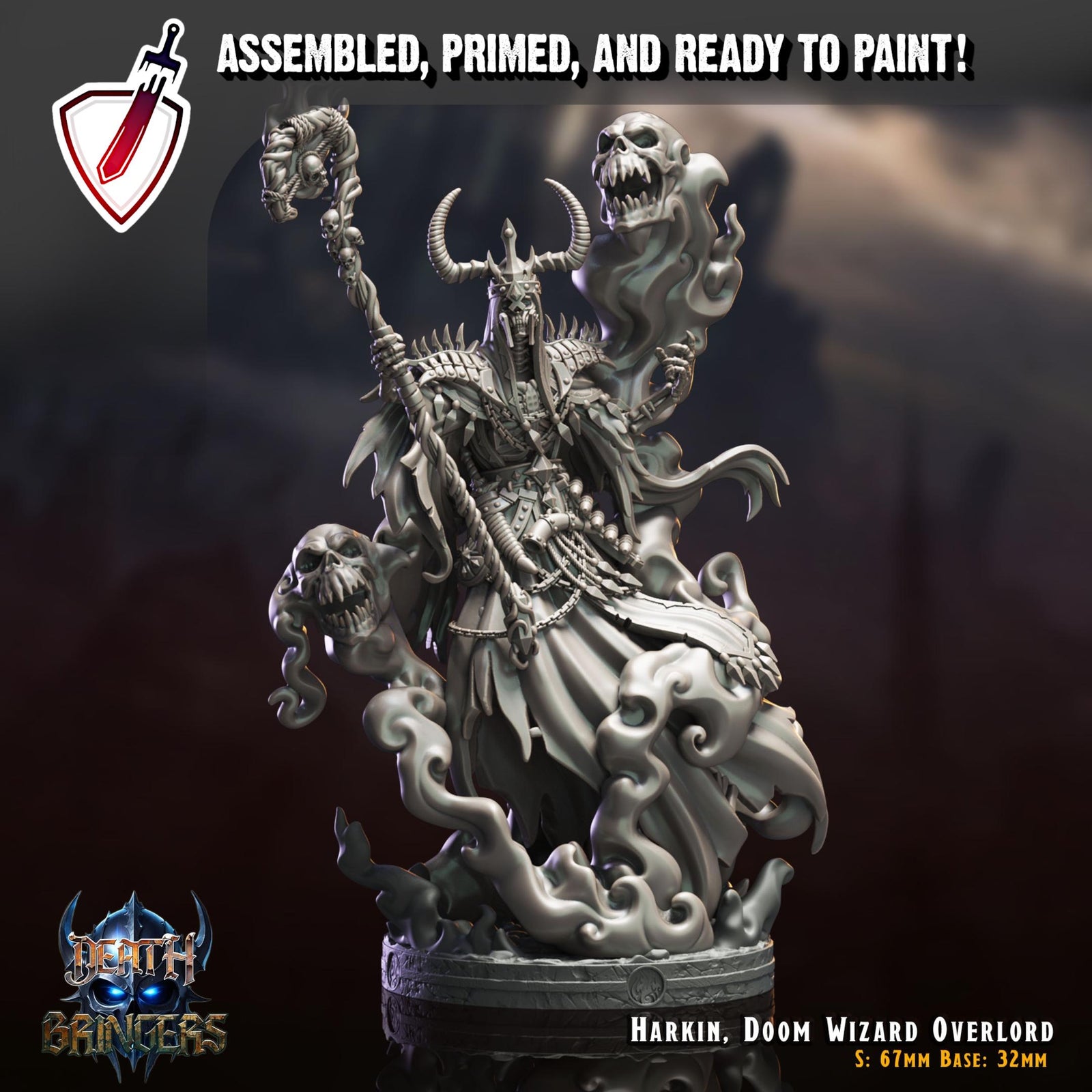 Harkin, Doom Wizard Overlord | Miniature by Crippled God Foundry | For Tabletop Gaming, D&D, Pathfinder, Painting | Assembled and Primed