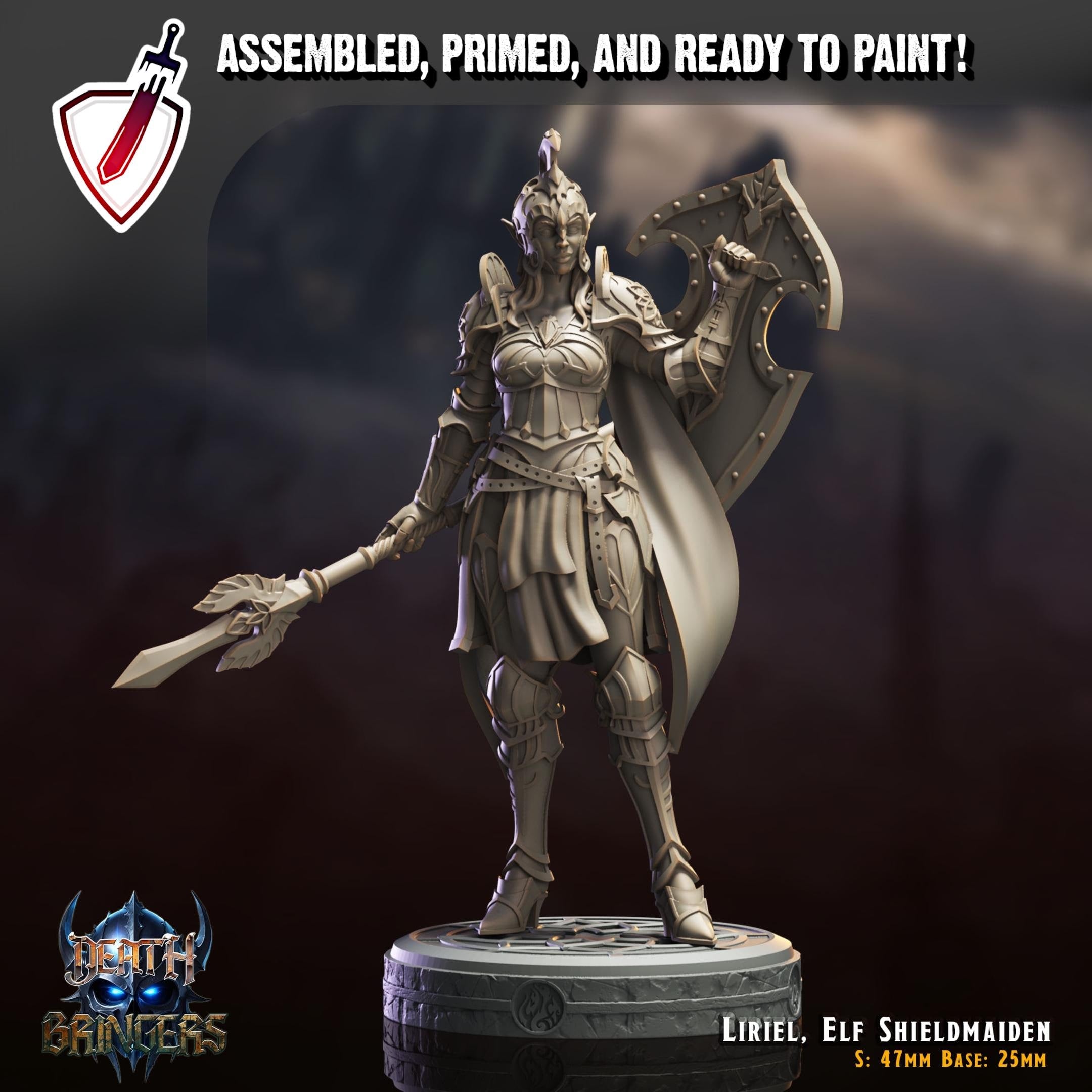 Liriel, Elf Shieldmaiden | Miniature by Crippled God Foundry | For Tabletop Gaming, D&D, Pathfinder, Painting | Assembled and Primed