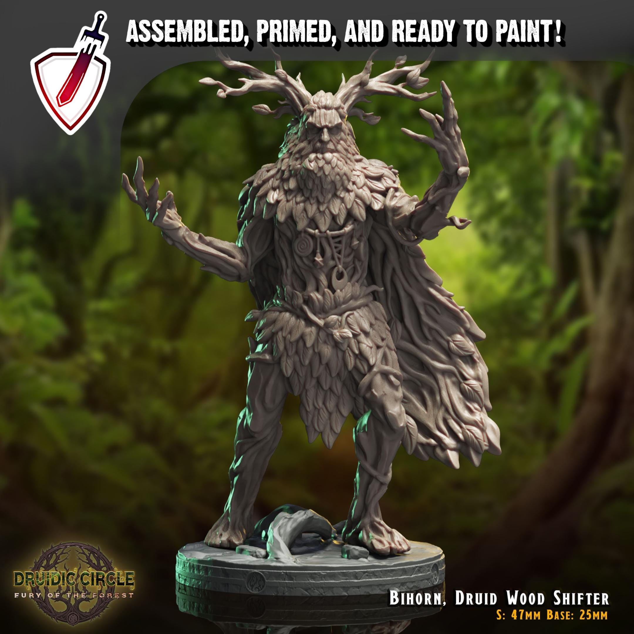 Bihorn, Druid Wood Shifter | Miniature by Crippled God Foundry | Mini For Tabletop Gaming, D&D, Pathfinder, Painting | Assembled and Primed