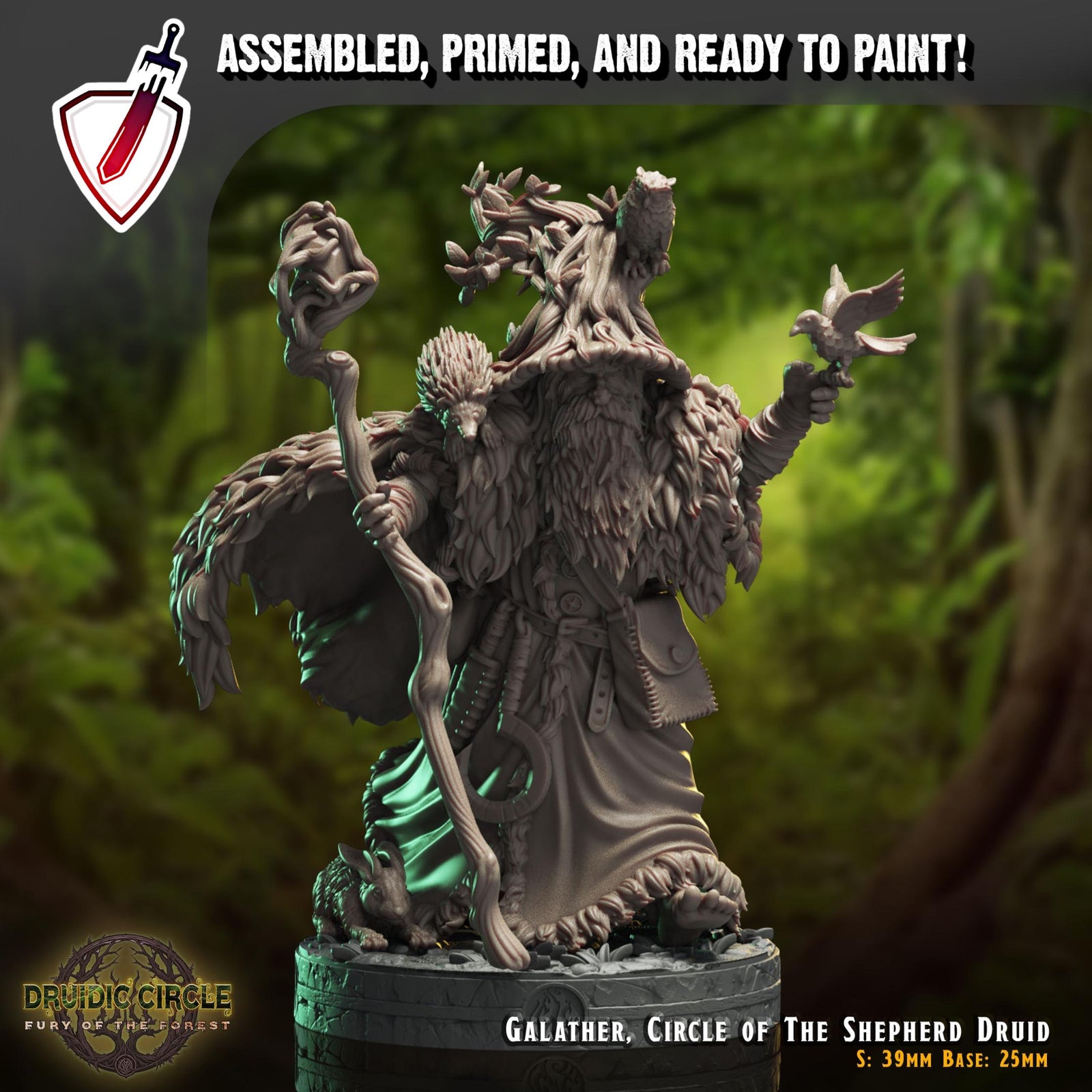 Galather, The Shepherd Druid | Miniature by Crippled God Foundry | For Tabletop Gaming, D&D, Pathfinder, Painting | Assembled and Primed