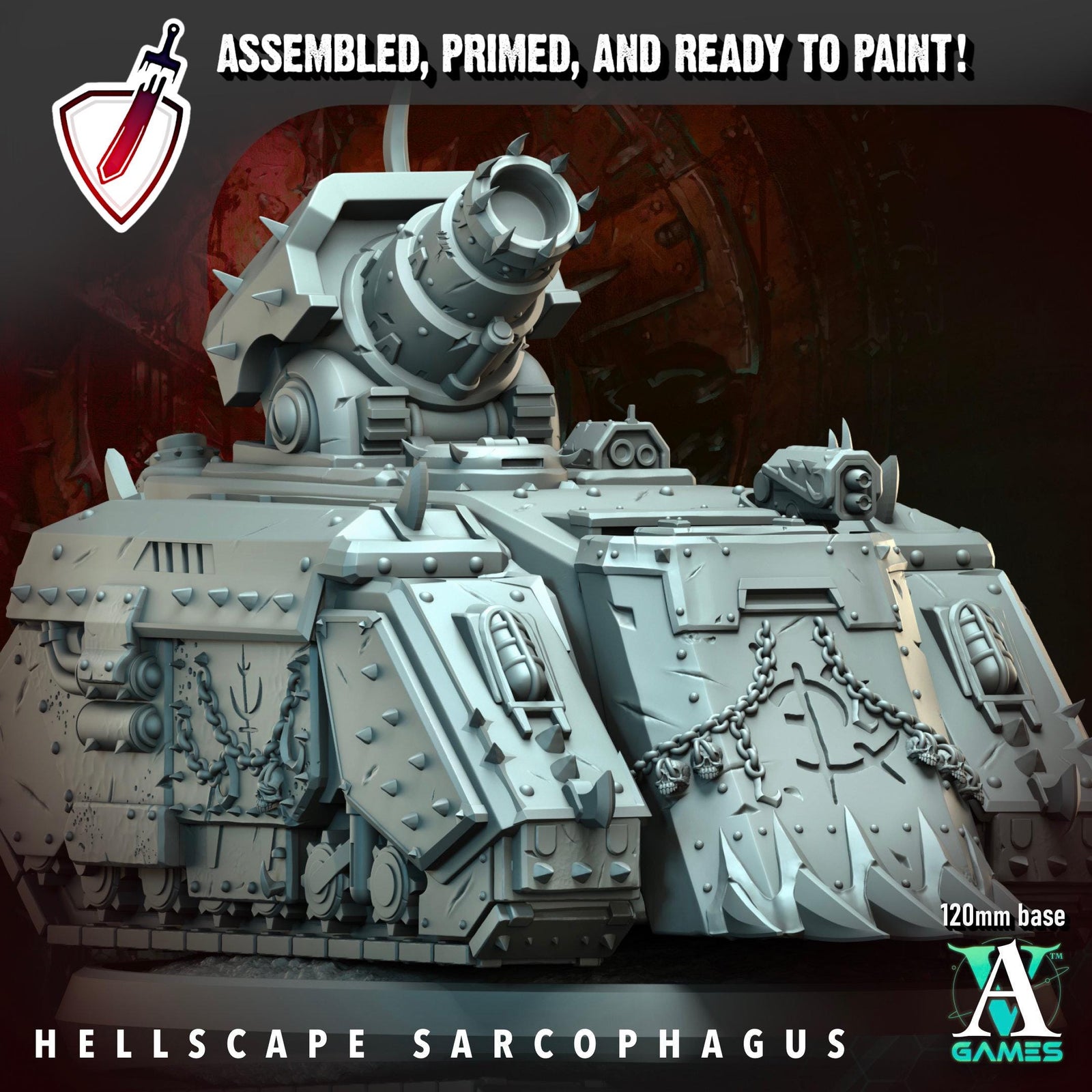 Hellscape Sarcophagus | (Large) Miniatures by Archvillain Games | Resin Mini For Tabletop Wargaming, RPGs, Painting | Assembled and Primed