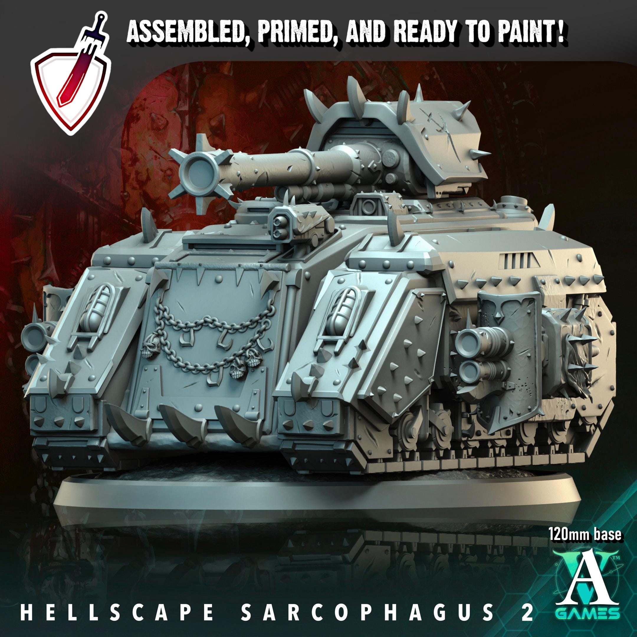 Hellscape Sarcophagus | (Large) Miniatures by Archvillain Games | Resin Mini For Tabletop Wargaming, RPGs, Painting | Assembled and Primed