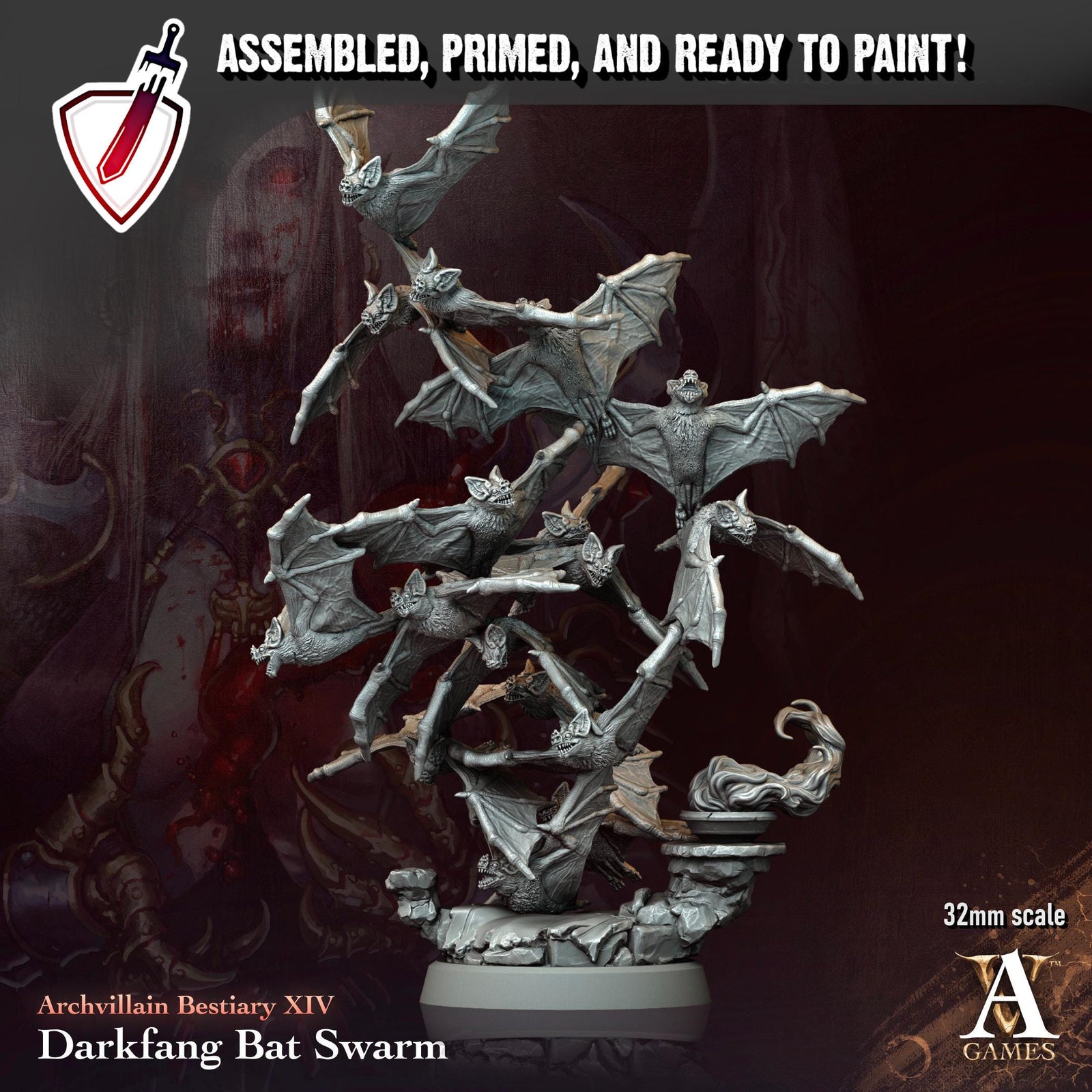 Darkfang Bat Swarm | Miniature by Archvillain Games | Resin Mini For Tabletop Gaming, D&D, Pathfinder, and Painting | Assembled and Primed