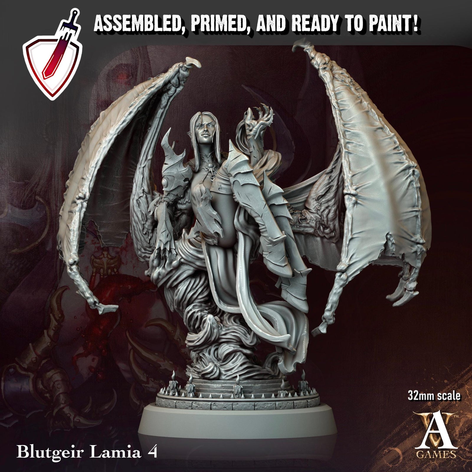 Blutgeir Lamia | Miniatures by Archvillain Games | Resin Mini for Tabletop Gaming, D&D, Pathfinder, Painting | Assembled + Primed