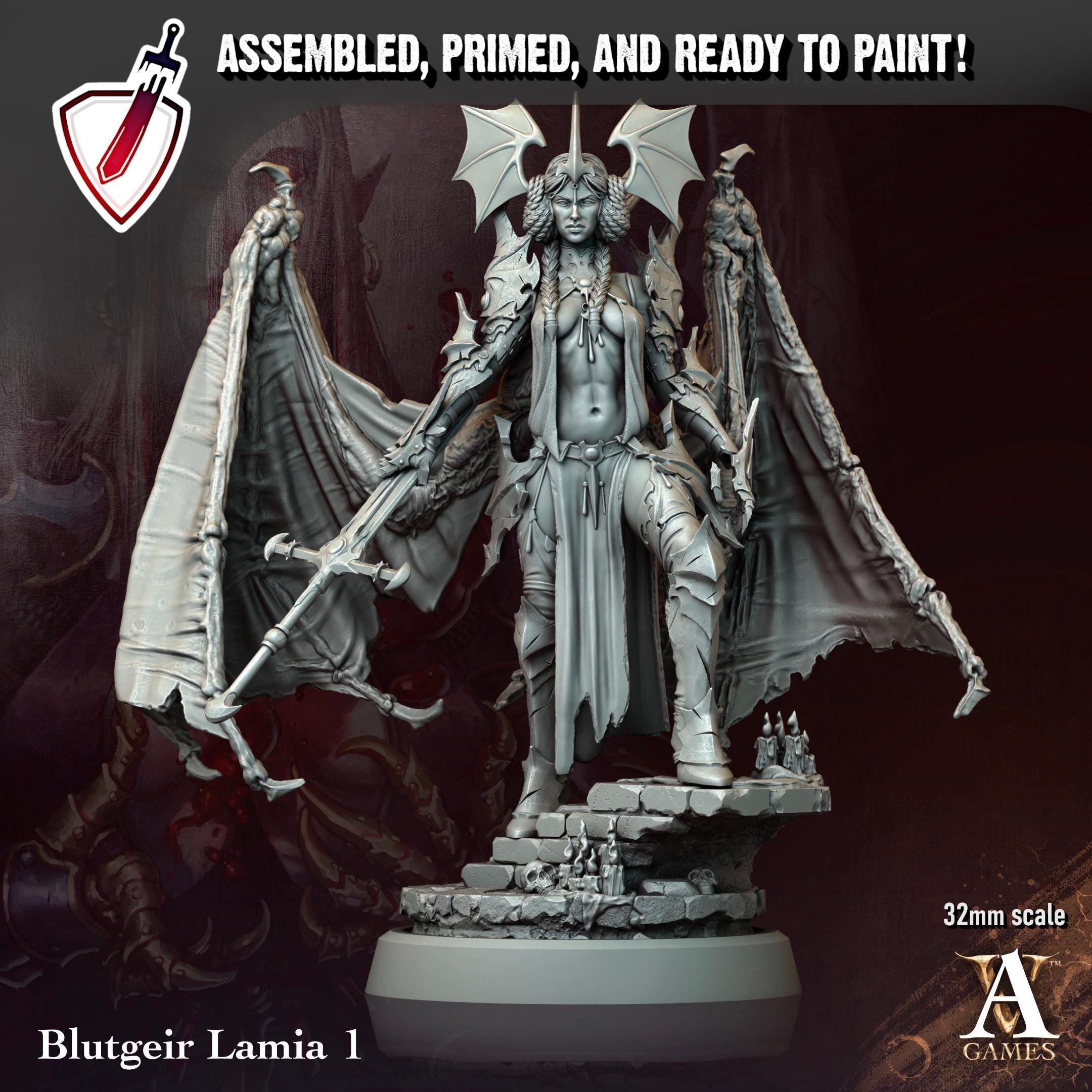 Blutgeir Lamia | Miniatures by Archvillain Games | Resin Mini for Tabletop Gaming, D&D, Pathfinder, Painting | Assembled + Primed
