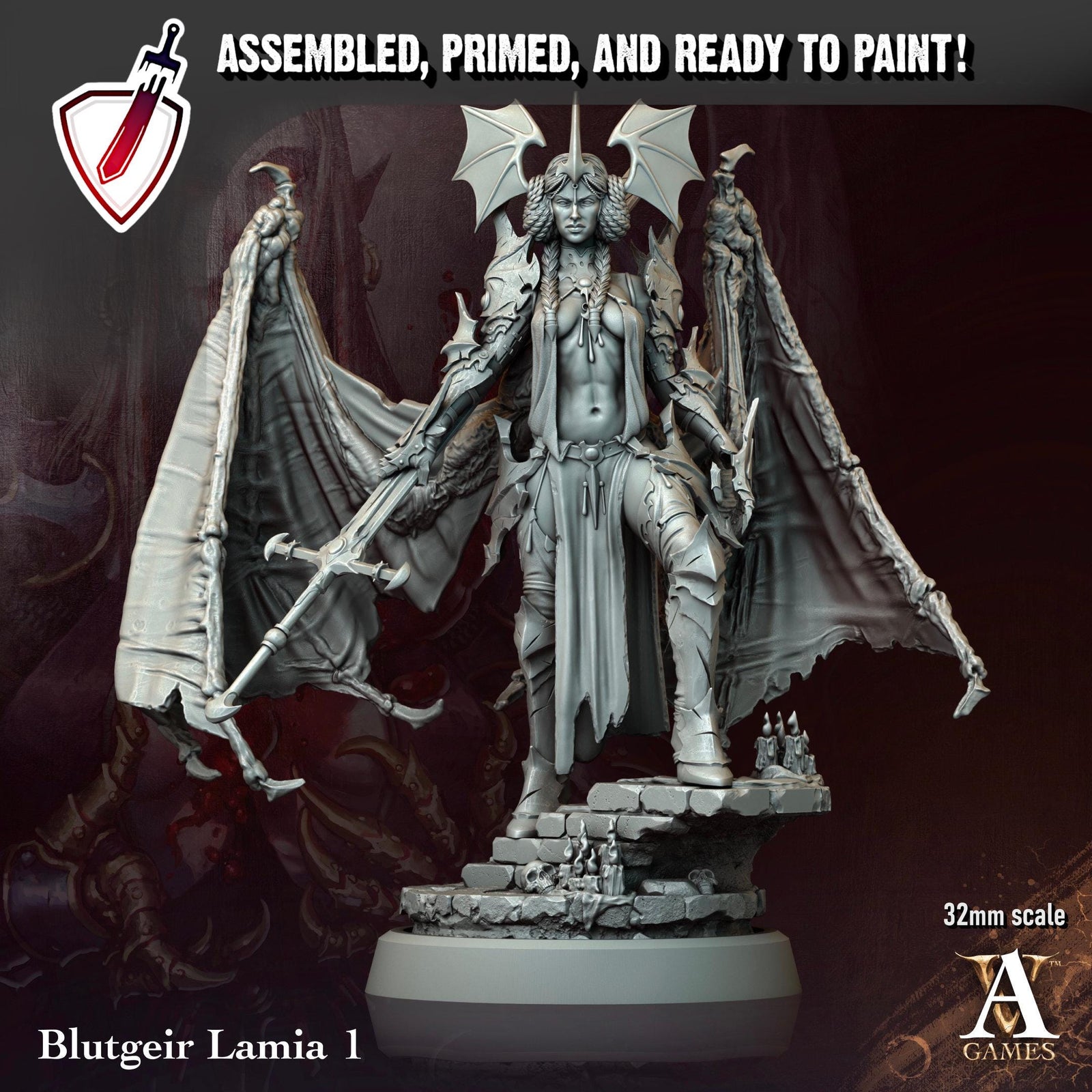 Blutgeir Lamia | Miniatures by Archvillain Games | Resin Mini for Tabletop Gaming, D&D, Pathfinder, Painting | Assembled + Primed