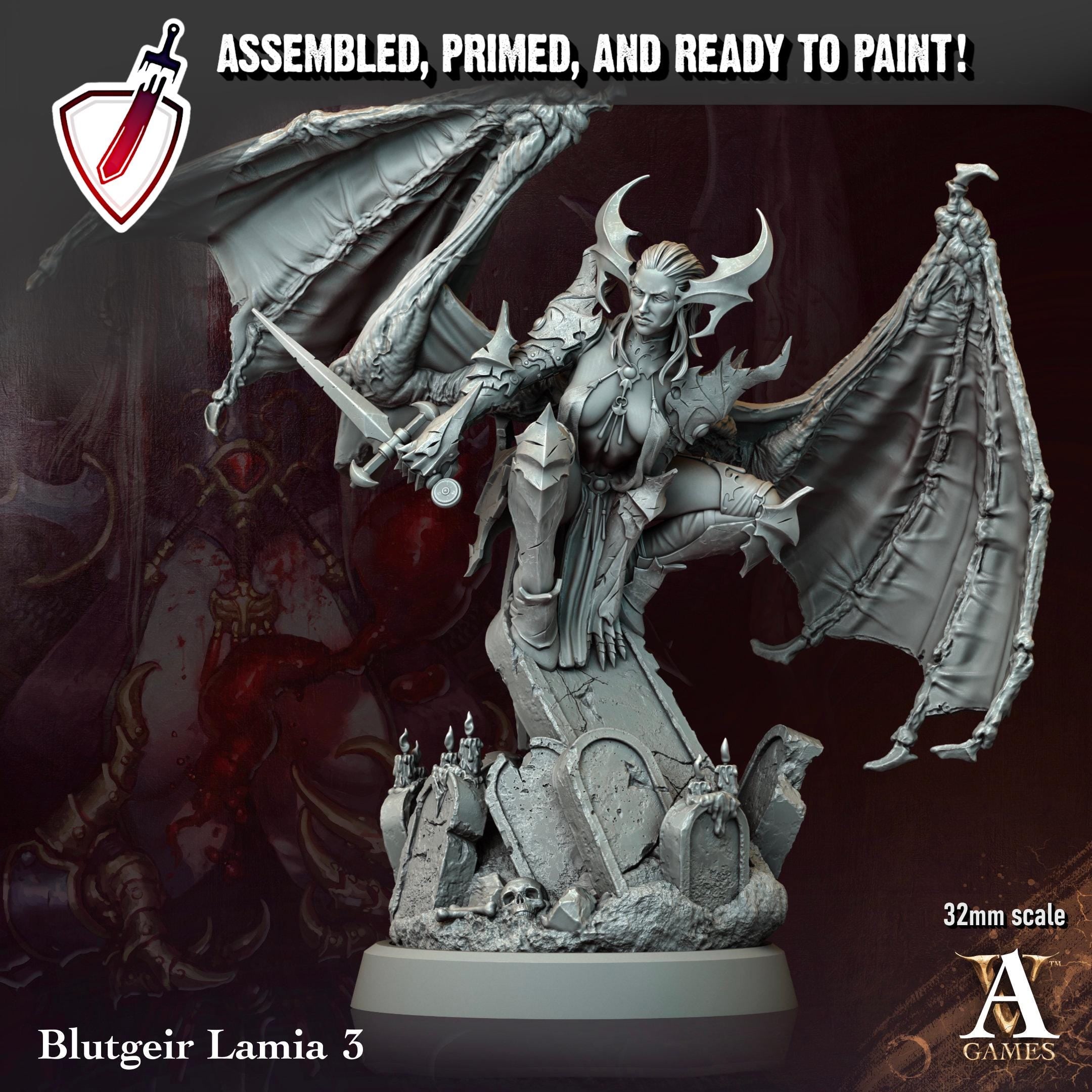 Blutgeir Lamia | Miniatures by Archvillain Games | Resin Mini for Tabletop Gaming, D&D, Pathfinder, Painting | Assembled + Primed