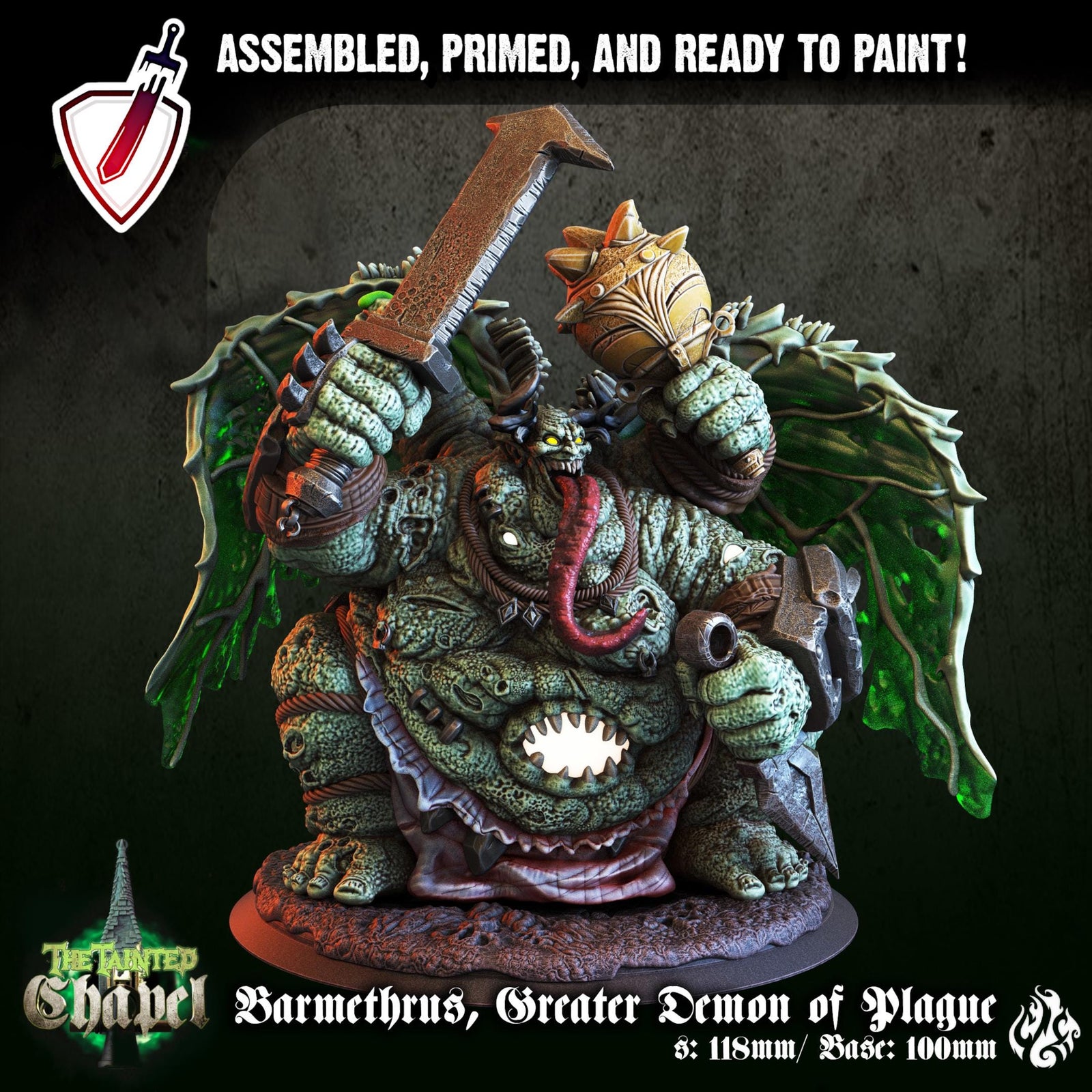 Barmethrus, Plague Demon | (Large) Miniature by Crippled God Foundry | For Tabletop Gaming, D&D, Pathfinder, Painting | Assembled and Primed