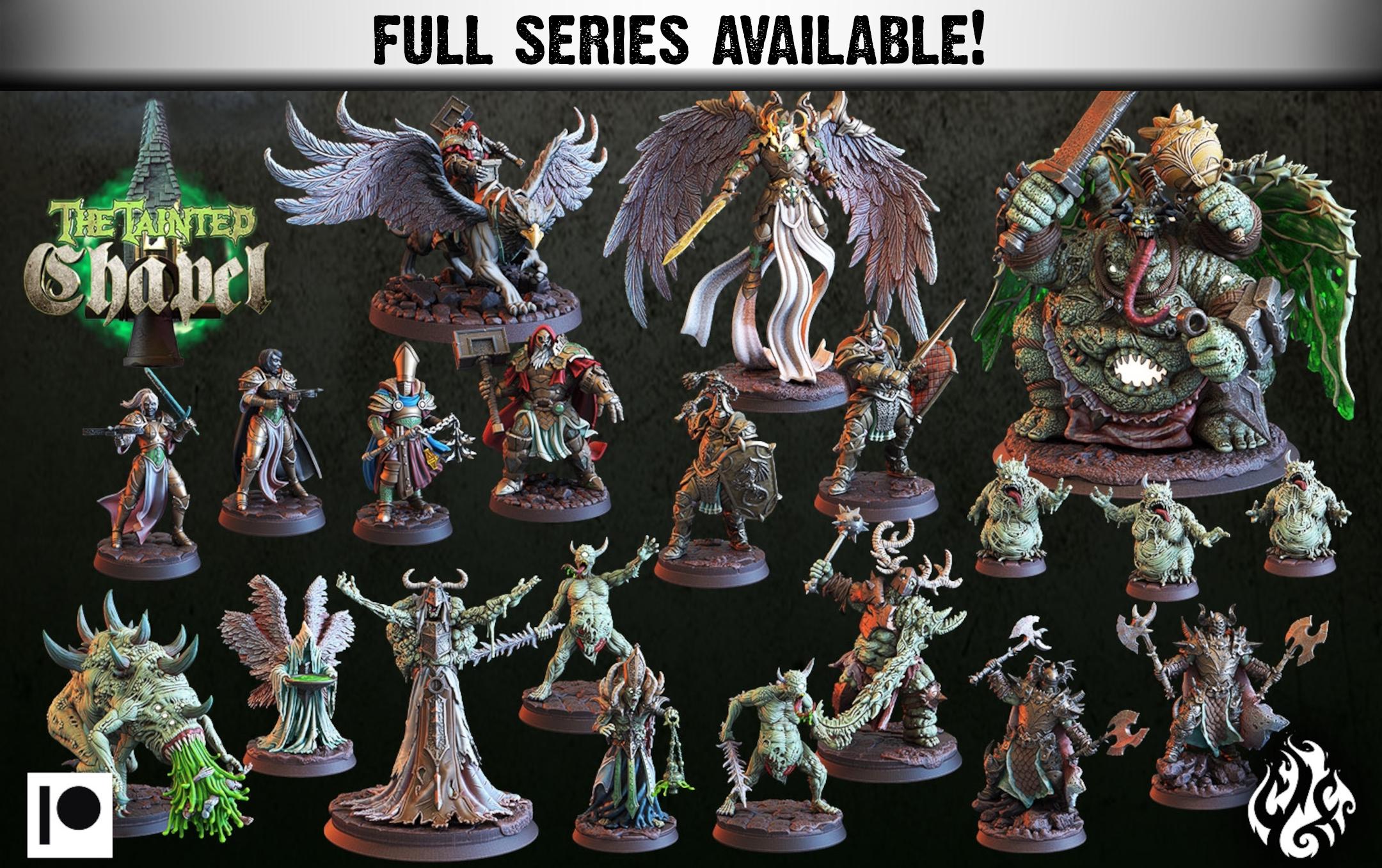 Tainted High Priest & Rot Seraphim | Miniatures by Crippled God Foundry | For Tabletop Gaming, RPGs, and Painting | Assembled and Primed