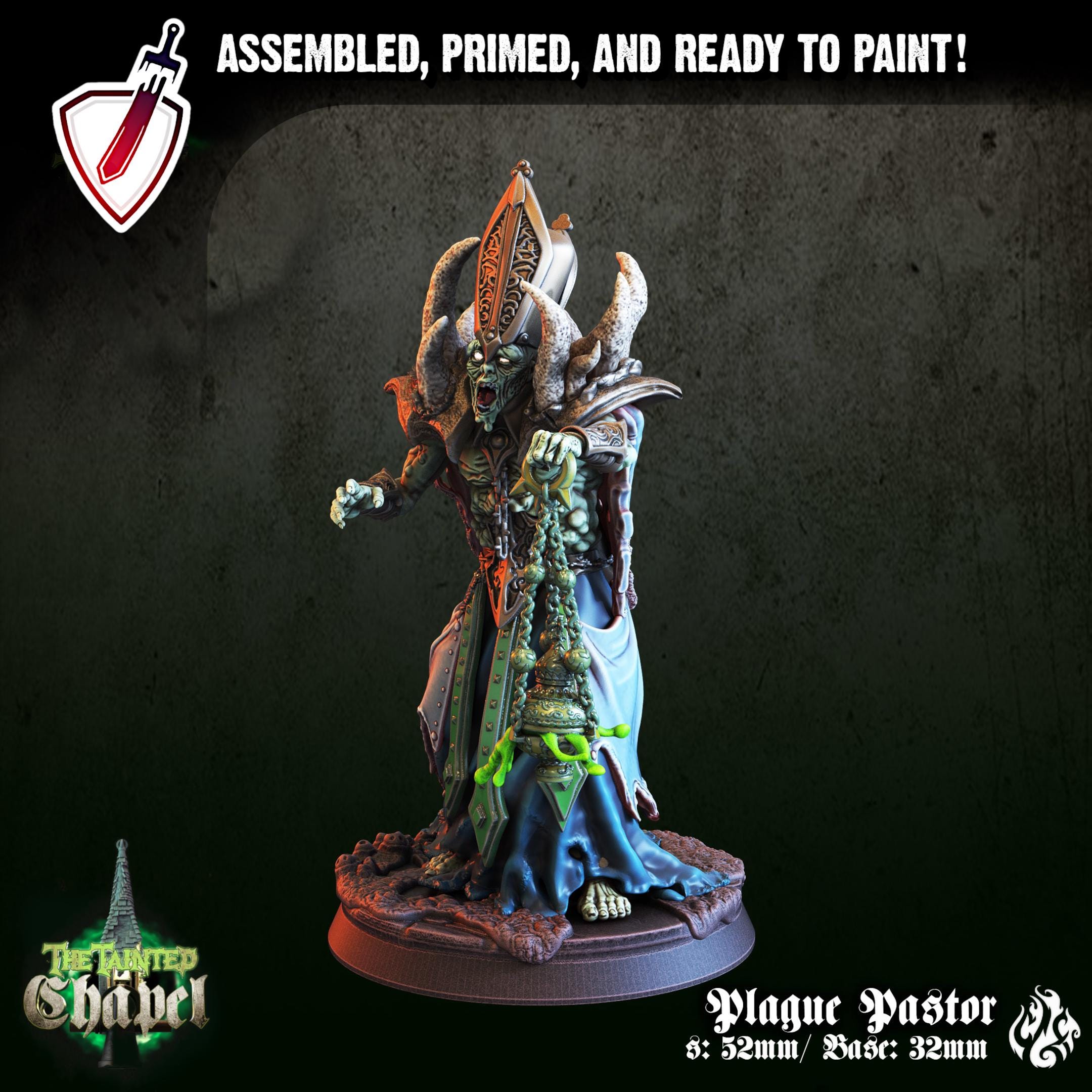 Plague Pastor | Miniature by Crippled God Foundry | Resin Mini For Tabletop Gaming, D&D, Pathfinder, and Painting | Assembled and Primed