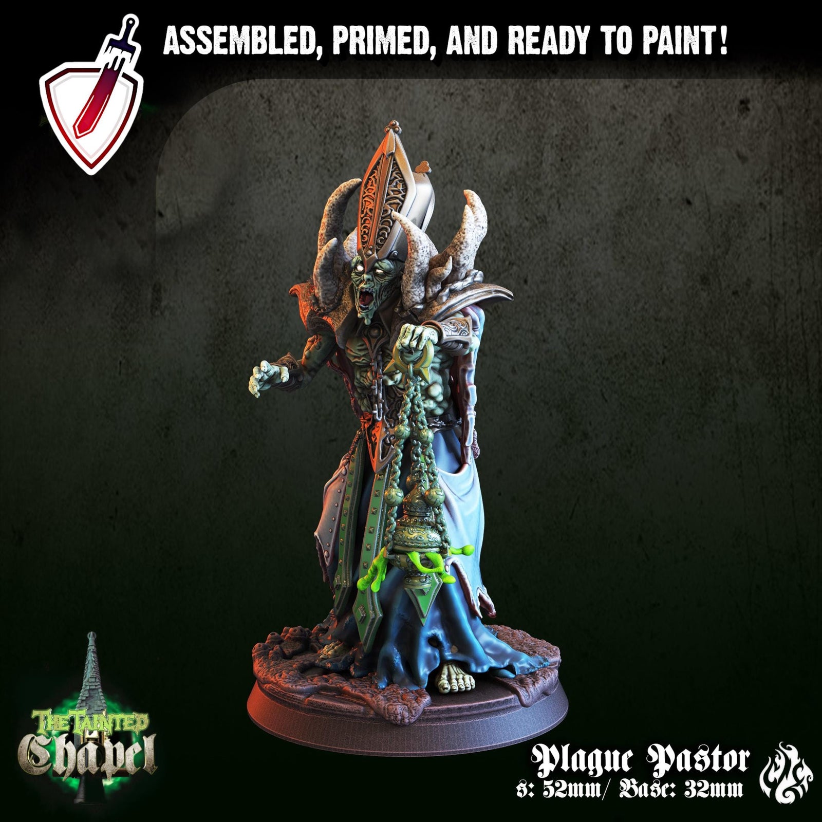 Plague Pastor | Miniature by Crippled God Foundry | Resin Mini For Tabletop Gaming, D&D, Pathfinder, and Painting | Assembled and Primed