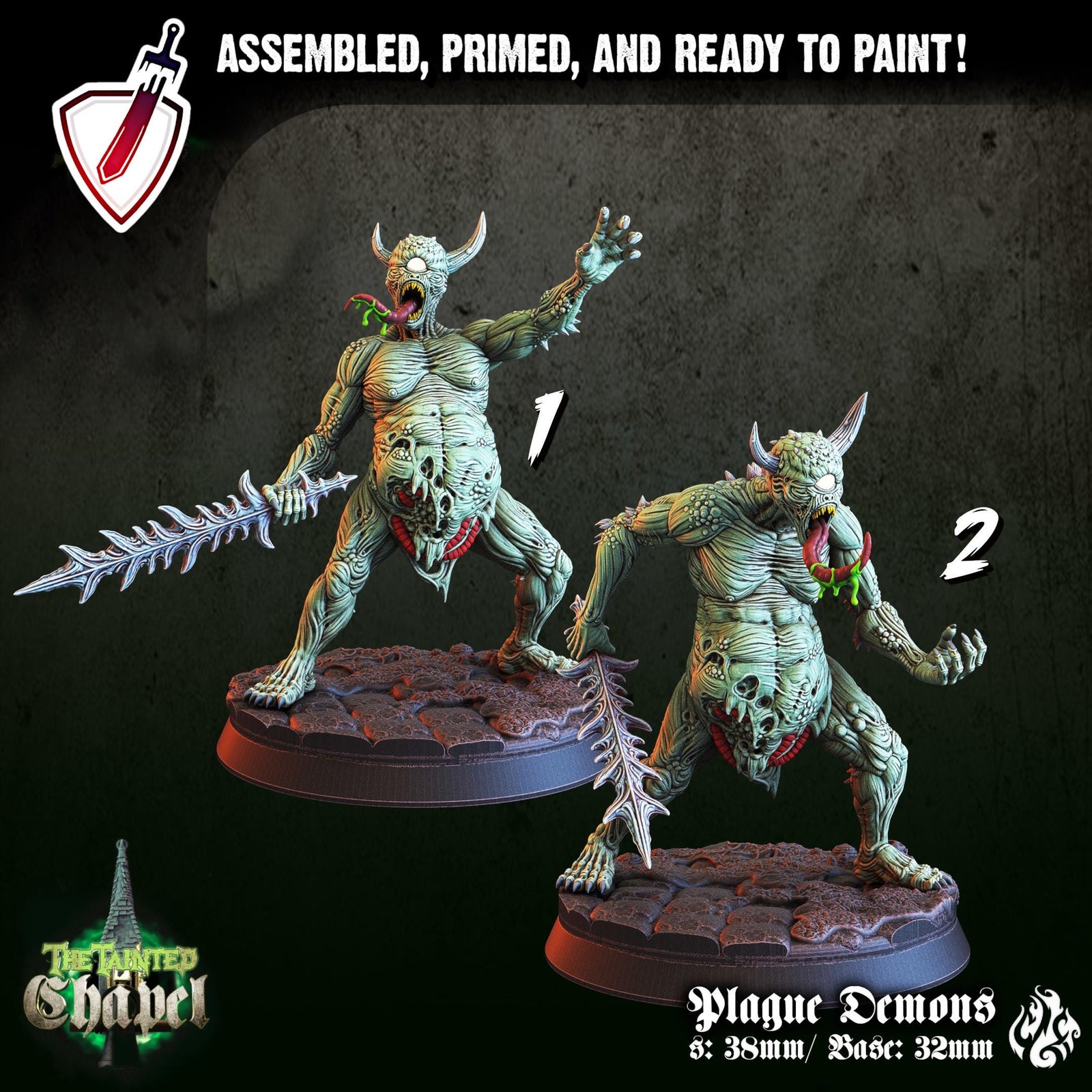 Plague Demons | Miniatures by Crippled God Foundry | Resin Mini For Tabletop Gaming, D&D, Pathfinder, and Painting | Assembled and Primed
