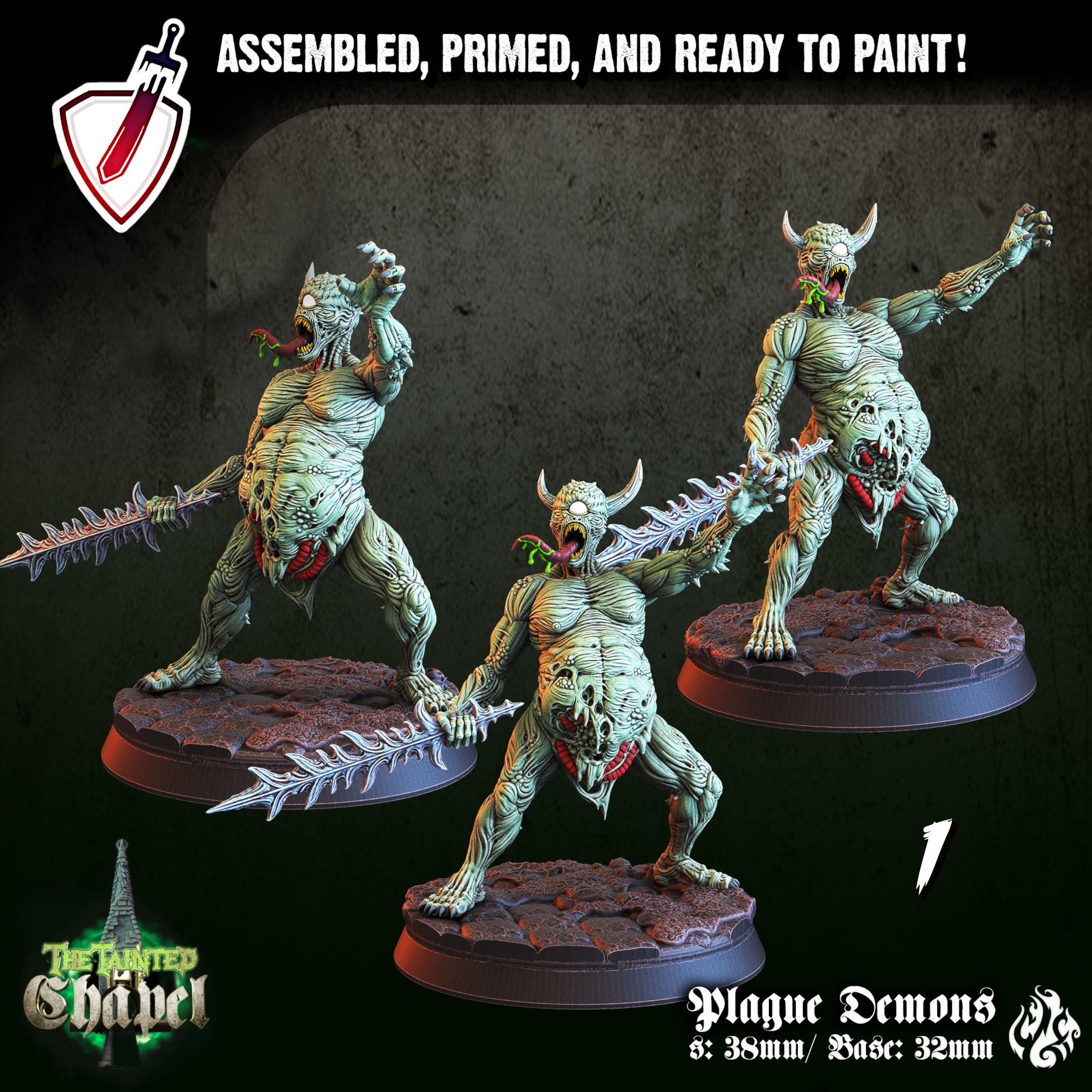 Plague Demons | Miniatures by Crippled God Foundry | Resin Mini For Tabletop Gaming, D&D, Pathfinder, and Painting | Assembled and Primed