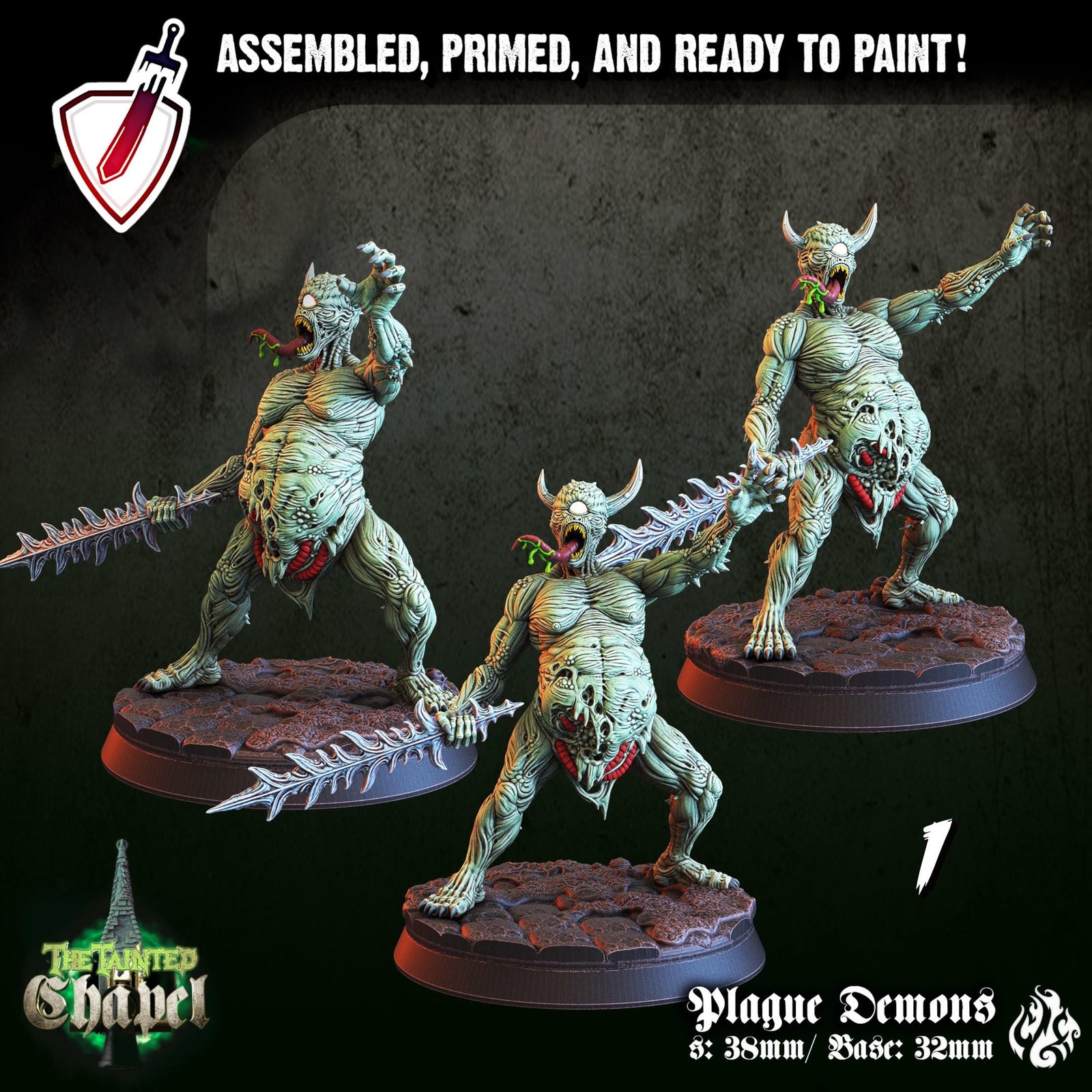Plague Demons | Miniatures by Crippled God Foundry | Resin Mini For Tabletop Gaming, D&D, Pathfinder, and Painting | Assembled and Primed