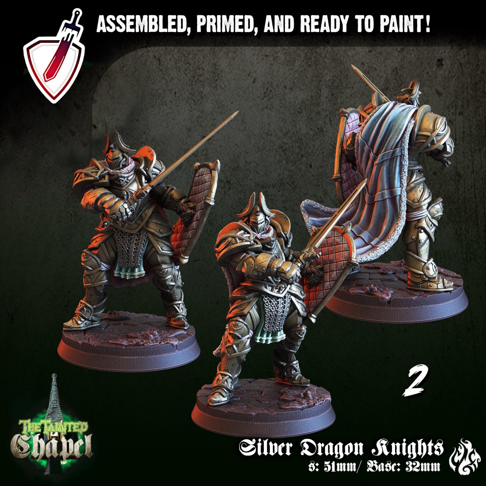Silver Dragon Knights | Miniatures by Crippled God Foundry | For Tabletop Gaming, D&D, Pathfinder, and Painting | Assembled and Primed
