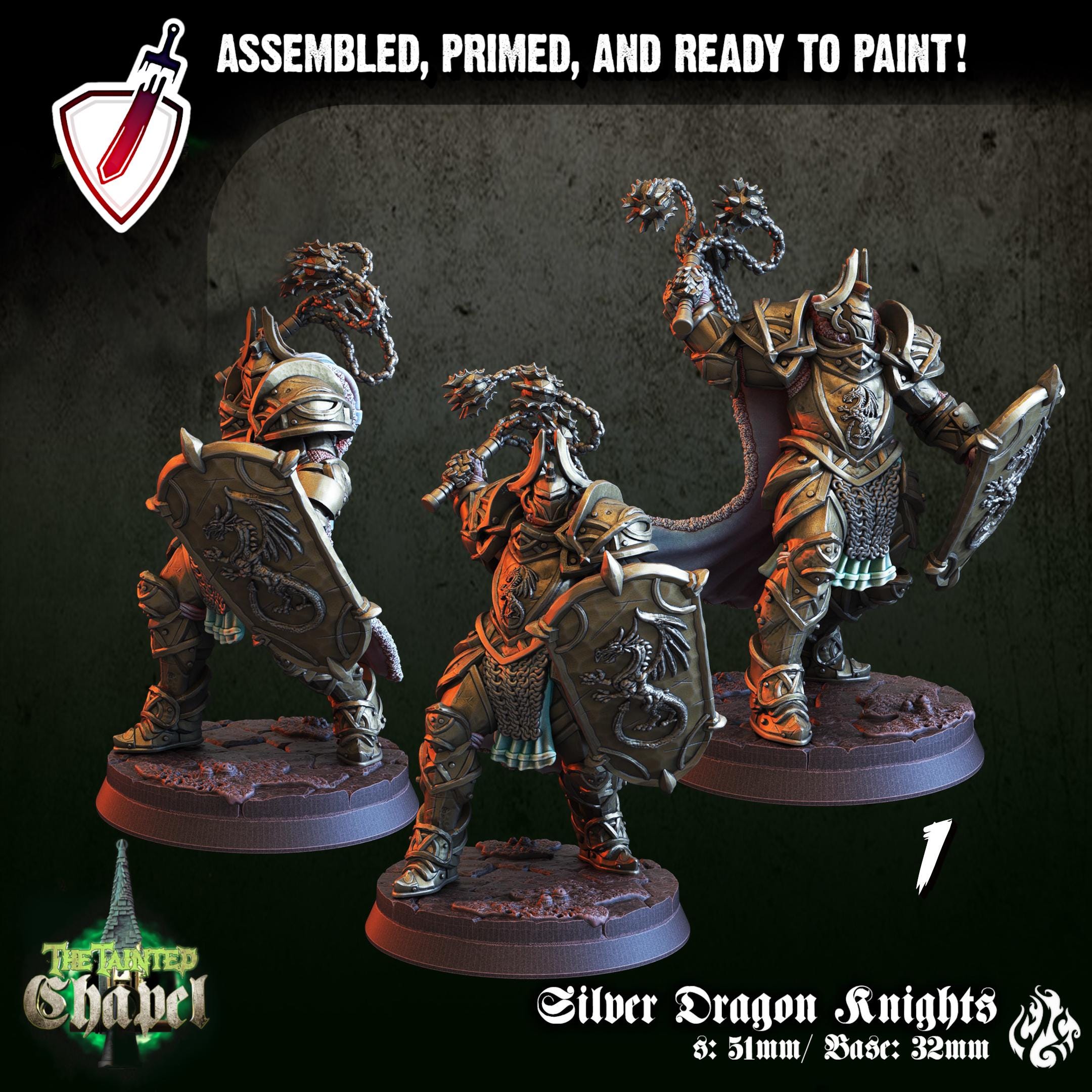 Silver Dragon Knights | Miniatures by Crippled God Foundry | For Tabletop Gaming, D&D, Pathfinder, and Painting | Assembled and Primed