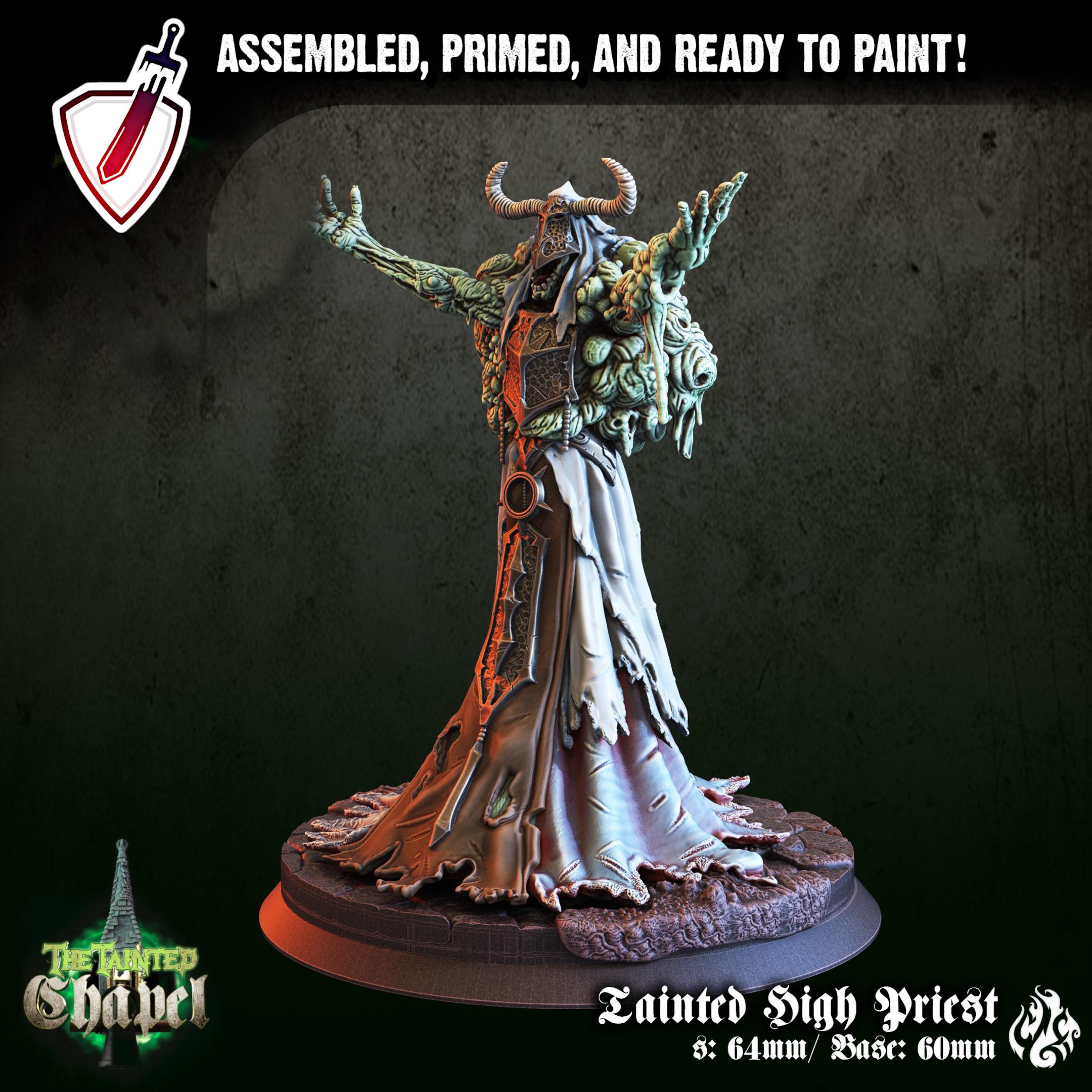 Tainted High Priest & Rot Seraphim | Miniatures by Crippled God Foundry | For Tabletop Gaming, RPGs, and Painting | Assembled and Primed