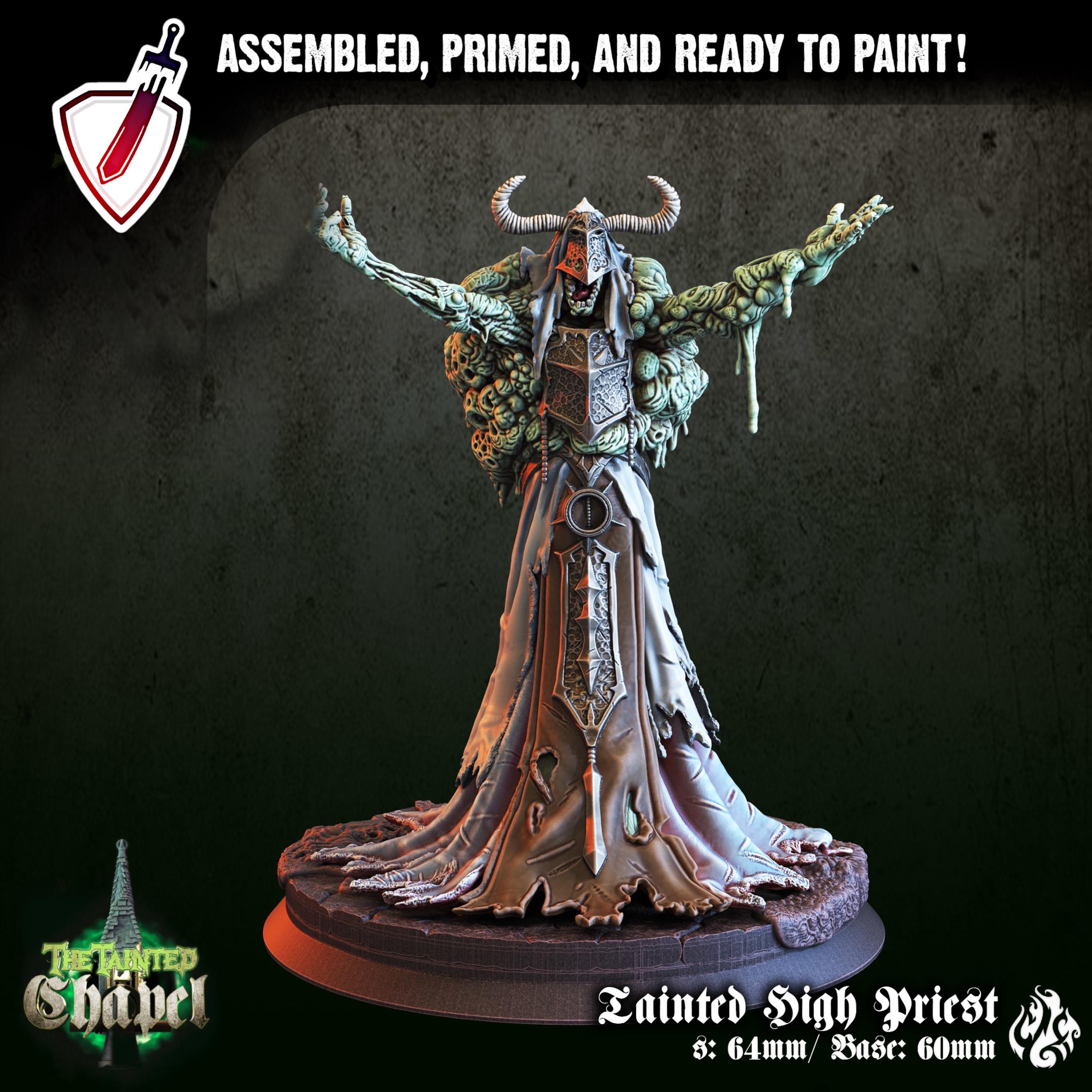 Tainted High Priest & Rot Seraphim | Miniatures by Crippled God Foundry | For Tabletop Gaming, RPGs, and Painting | Assembled and Primed