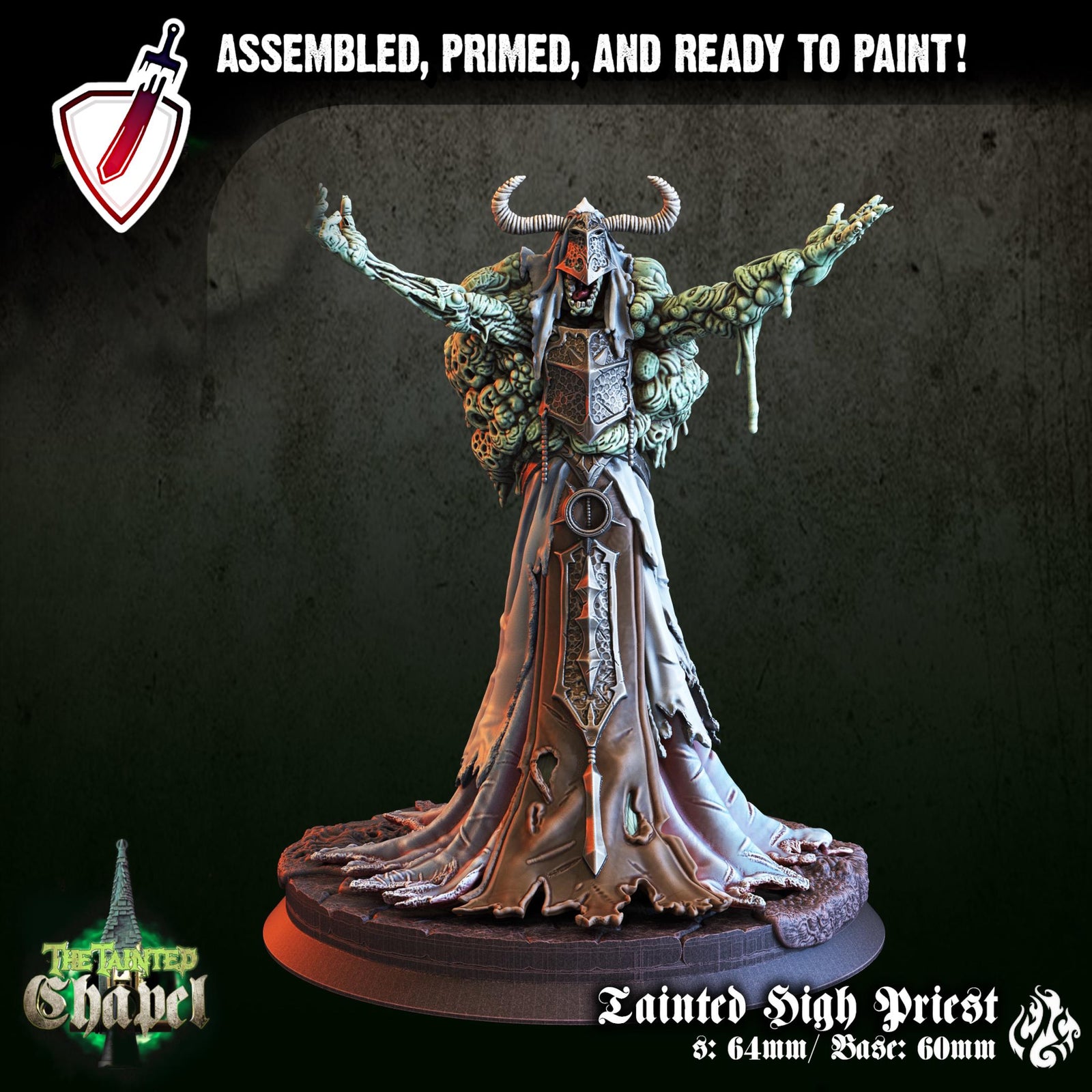 Tainted High Priest & Rot Seraphim | Miniatures by Crippled God Foundry | For Tabletop Gaming, RPGs, and Painting | Assembled and Primed