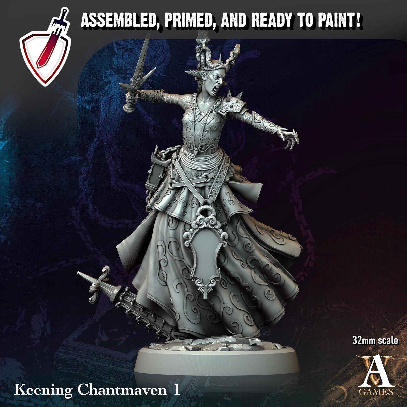 Keening Chantmaven | Miniatures by Archvillain Games | Resin Mini for Tabletop Gaming, D&D, Pathfinder, and Painting | Assembled and Primed