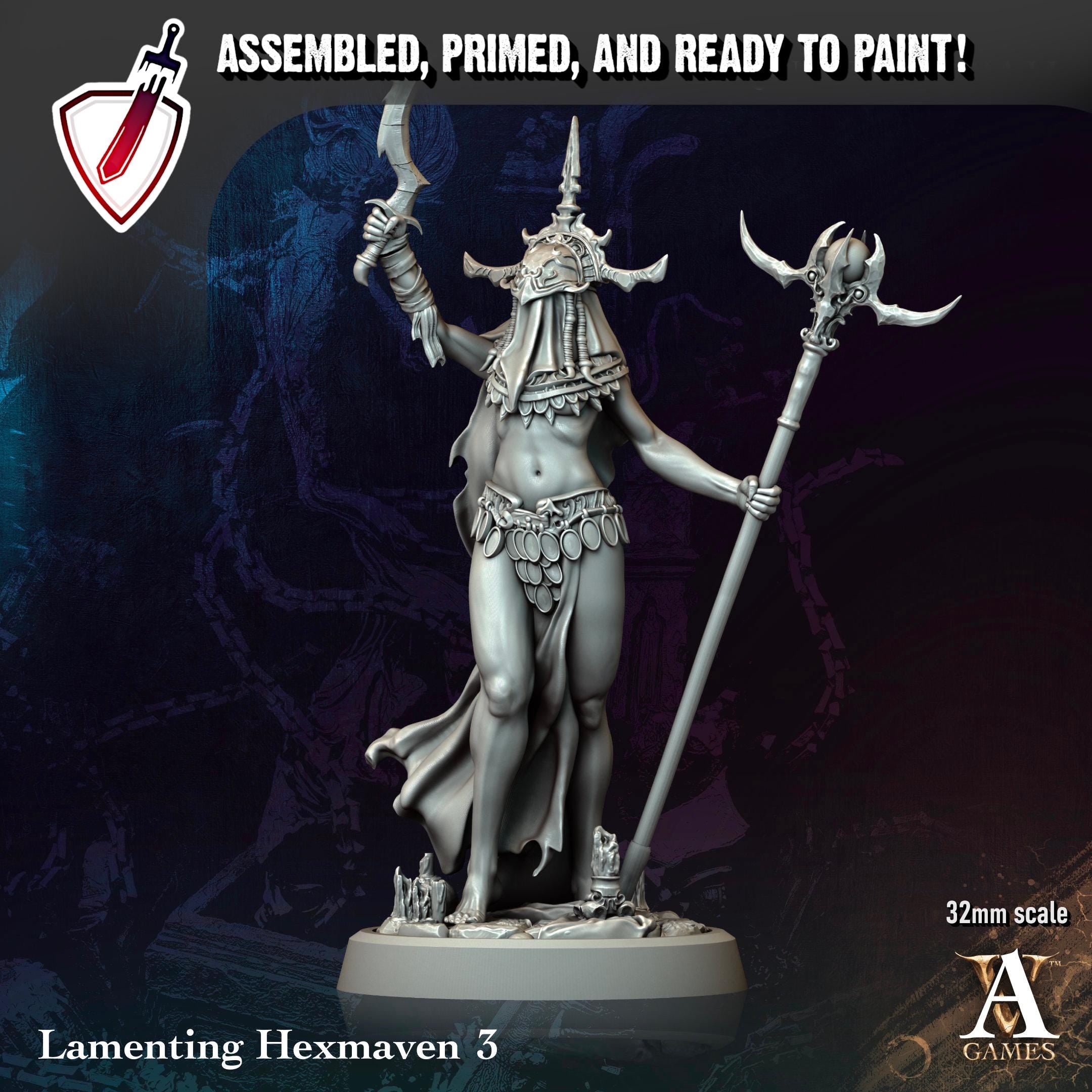 Lamenting Hexmaven | Miniatures by Archvillain Games | Resin Mini for Tabletop Gaming, D&D, Pathfinder, and Painting | Assembled and Primed