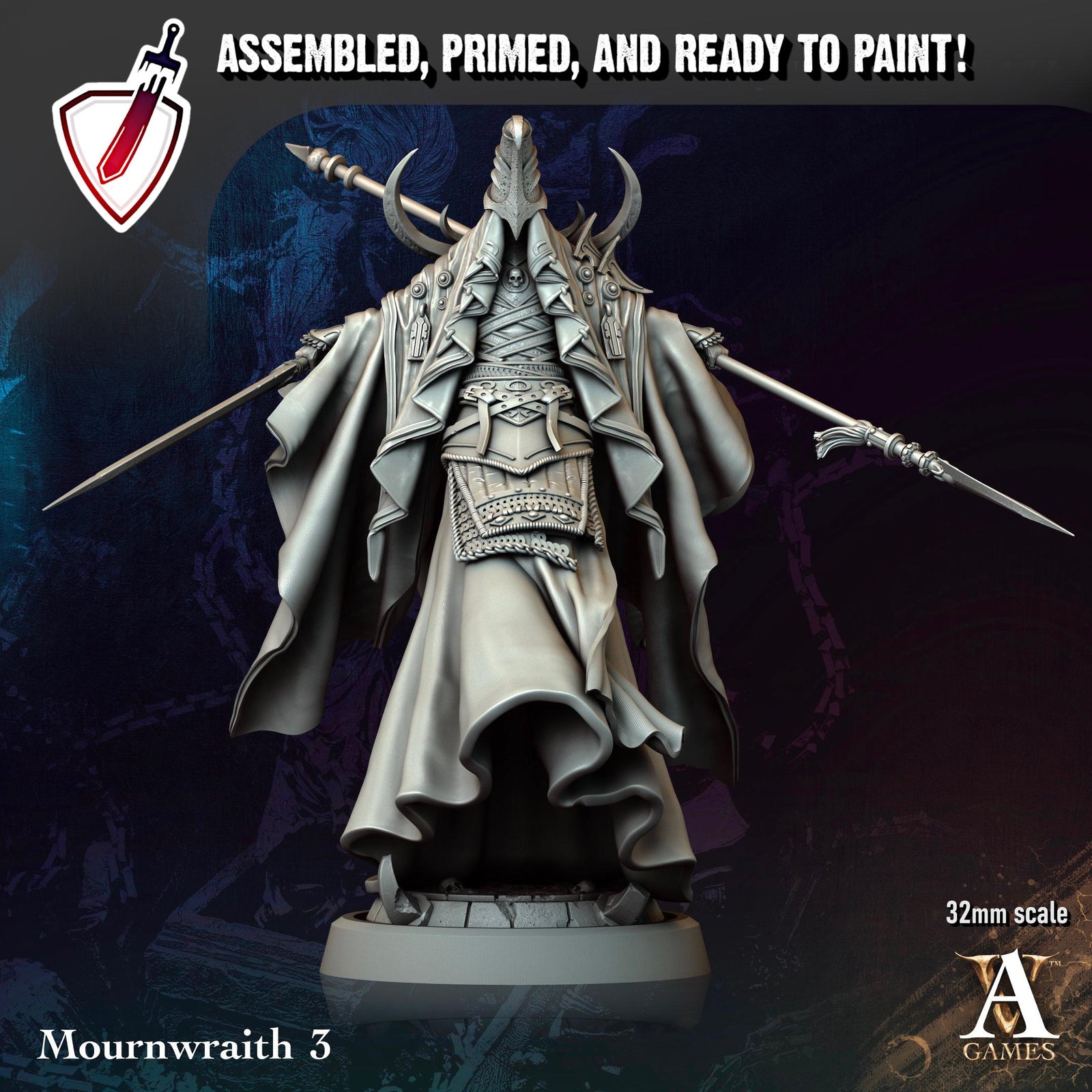 Mournwraith | Miniatures by Archvillain Games | Resin Mini for Tabletop Gaming, D&D, Pathfinder, and Painting | Assembled and Primed