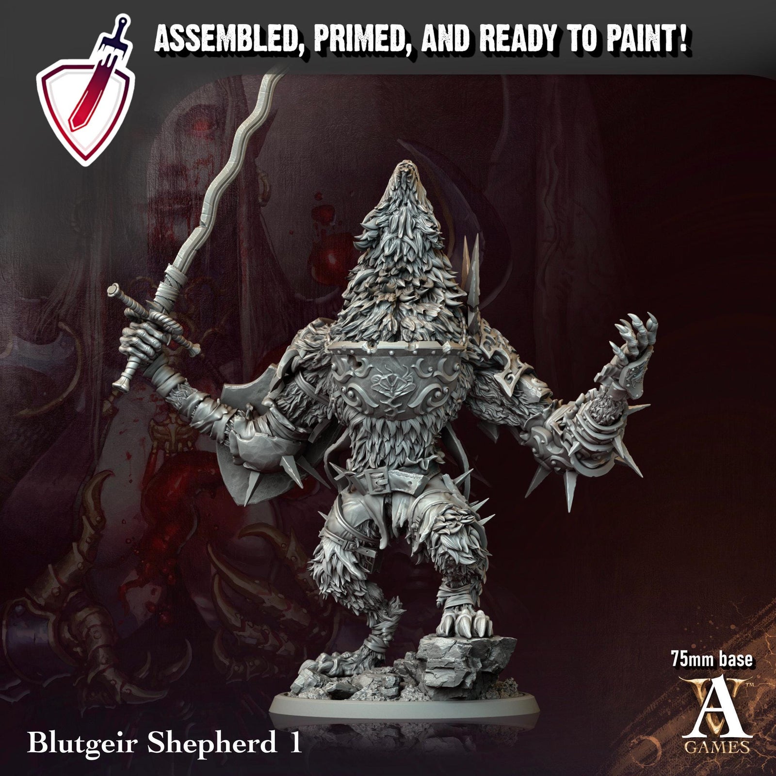 Blutgeir Shepherd | (Large) Miniatures by Archvillain Games | Resin Mini for Tabletop Gaming, D&D, Pathfinder, Painting | Assembled + Primed