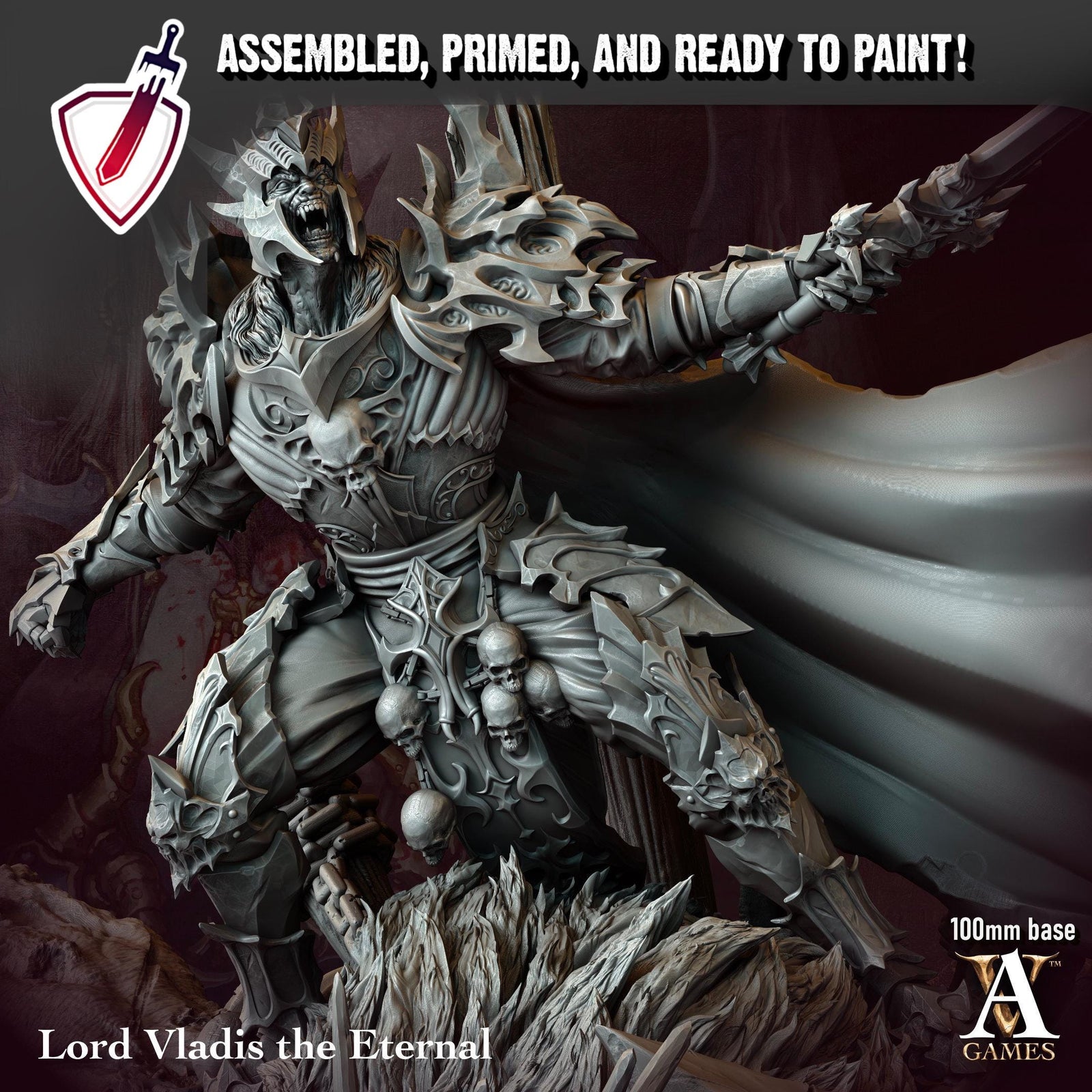 Lord Vladis | (Massive) Miniature by Archvillain Games | For Tabletop Gaming, D&D, Pathfinder, and Painting | Assembled and Primed