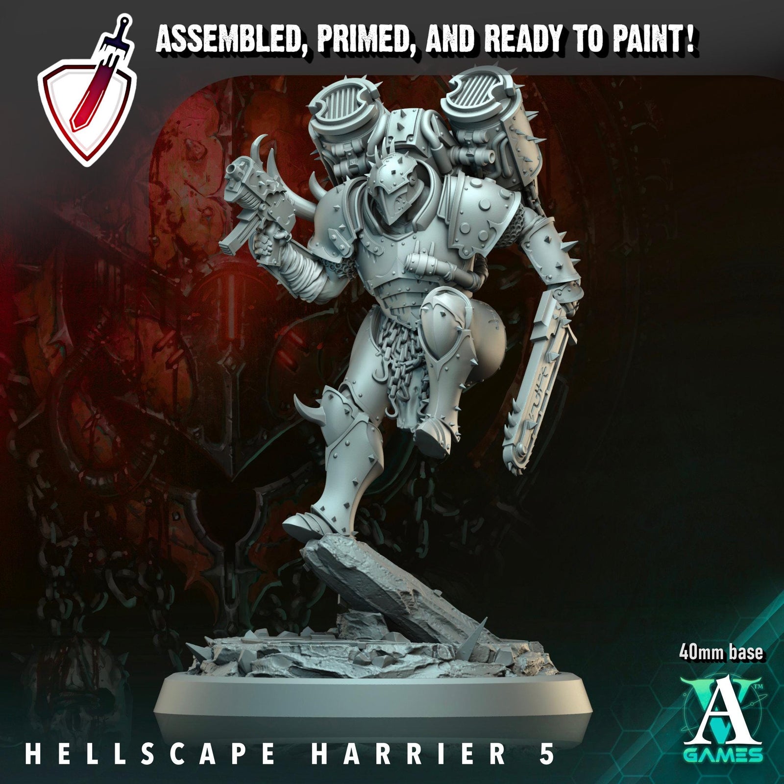 Hellscape Harrier | Miniatures by Archvillain Games | Resin Mini for Tabletop Gaming, D&D, Wargaming, and Painting | Assembled and Primed