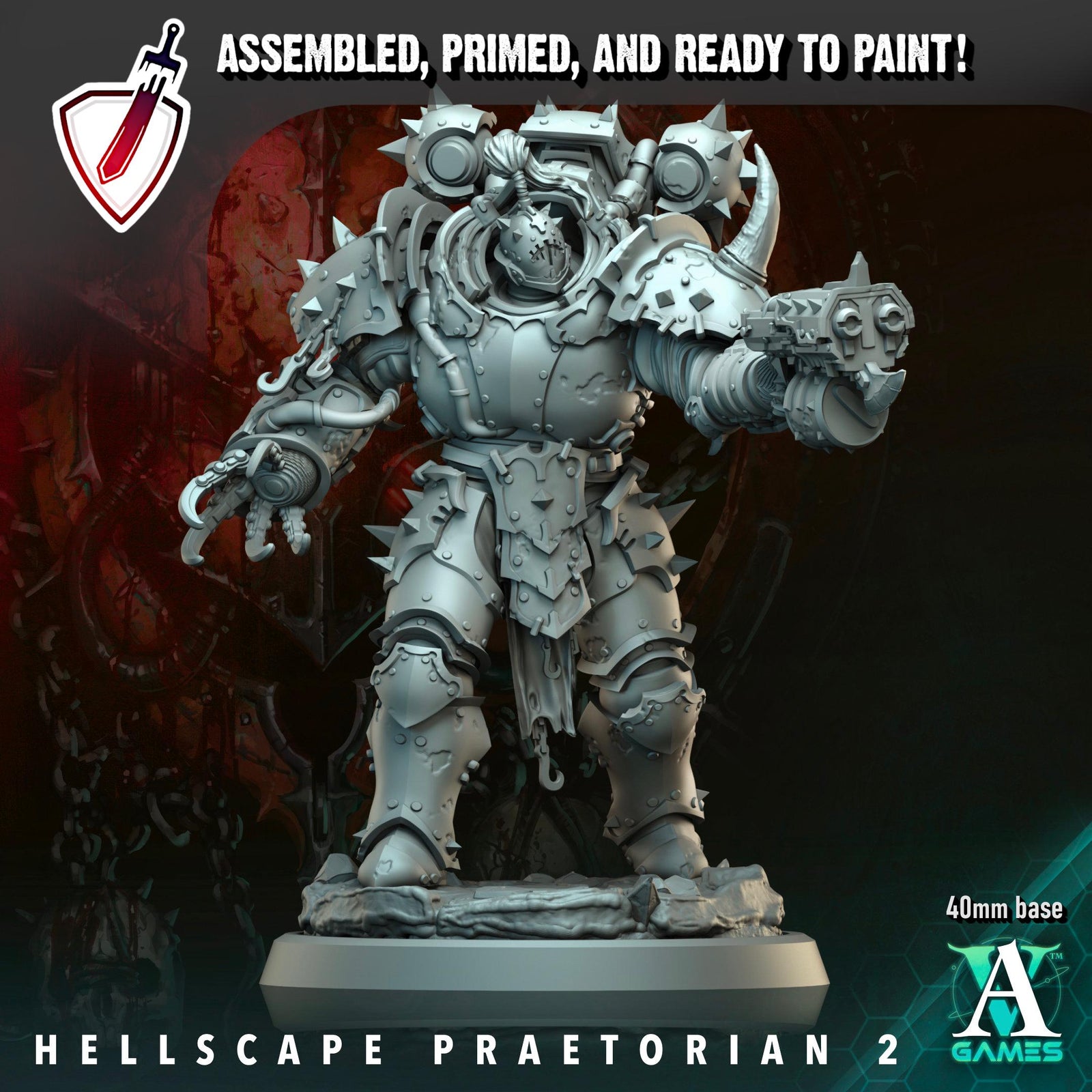 Hellscape Praetorian | Miniatures by Archvillain Games | Resin Mini for Tabletop Gaming, D&D, Wargaming, and Painting | Assembled and Primed
