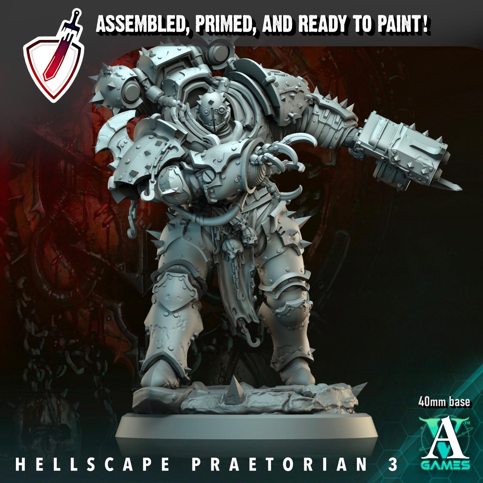 Hellscape Praetorian | Miniatures by Archvillain Games | Resin Mini for Tabletop Gaming, D&D, Wargaming, and Painting | Assembled and Primed
