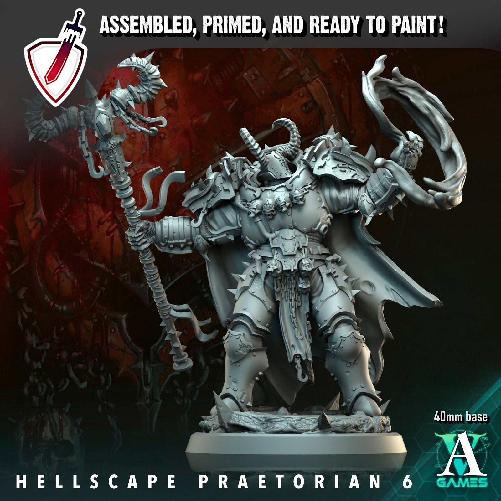 Hellscape Praetorian | Miniatures by Archvillain Games | Resin Mini for Tabletop Gaming, D&D, Wargaming, and Painting | Assembled and Primed