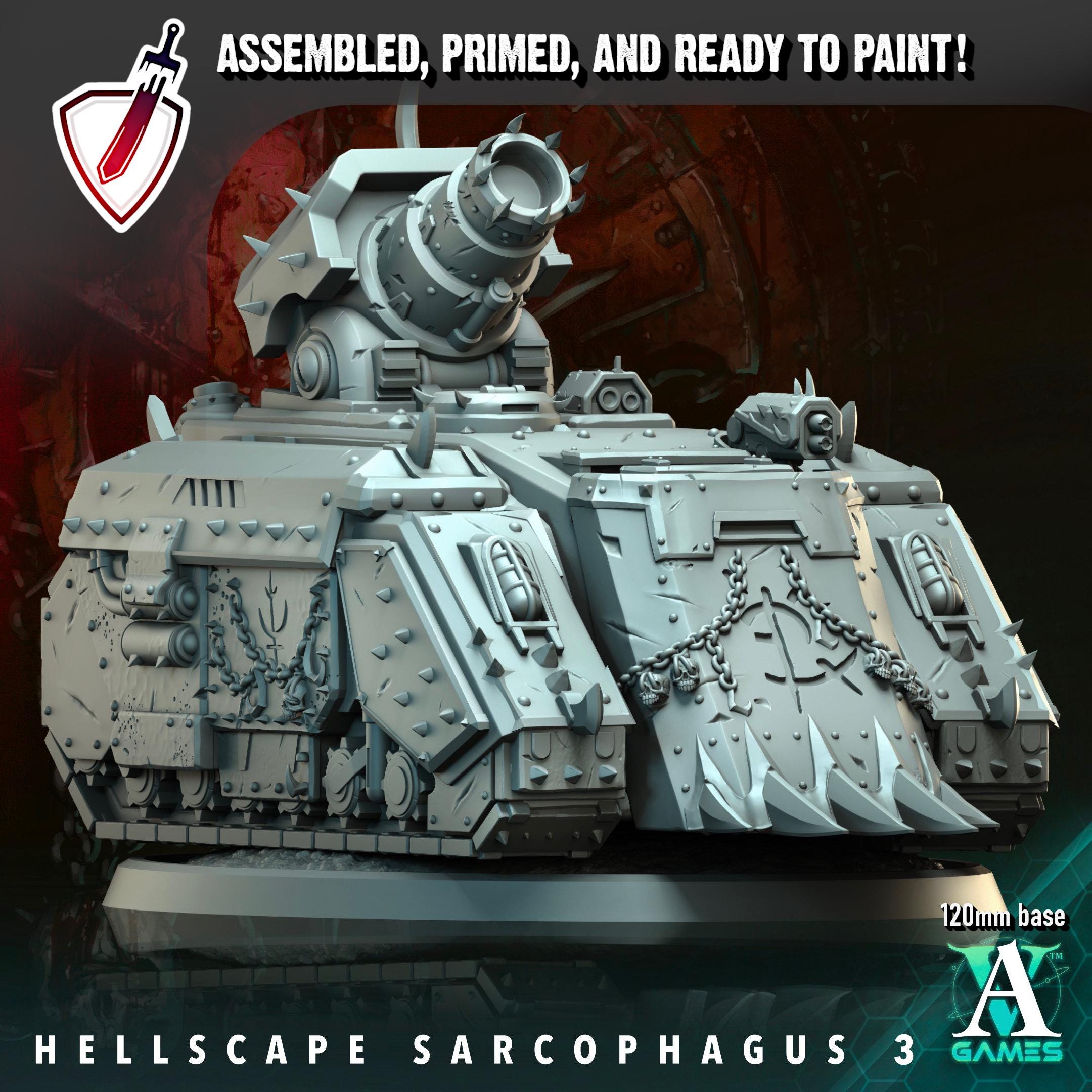 Hellscape Sarcophagus | (Large) Miniatures by Archvillain Games | Resin Mini For Tabletop Wargaming, RPGs, Painting | Assembled and Primed