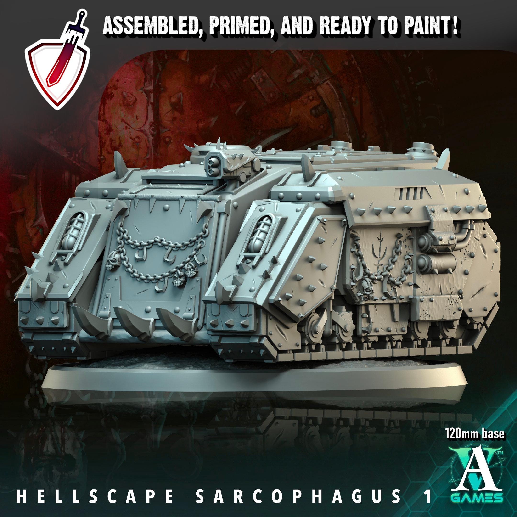 Hellscape Sarcophagus | (Large) Miniatures by Archvillain Games | Resin Mini For Tabletop Wargaming, RPGs, Painting | Assembled and Primed