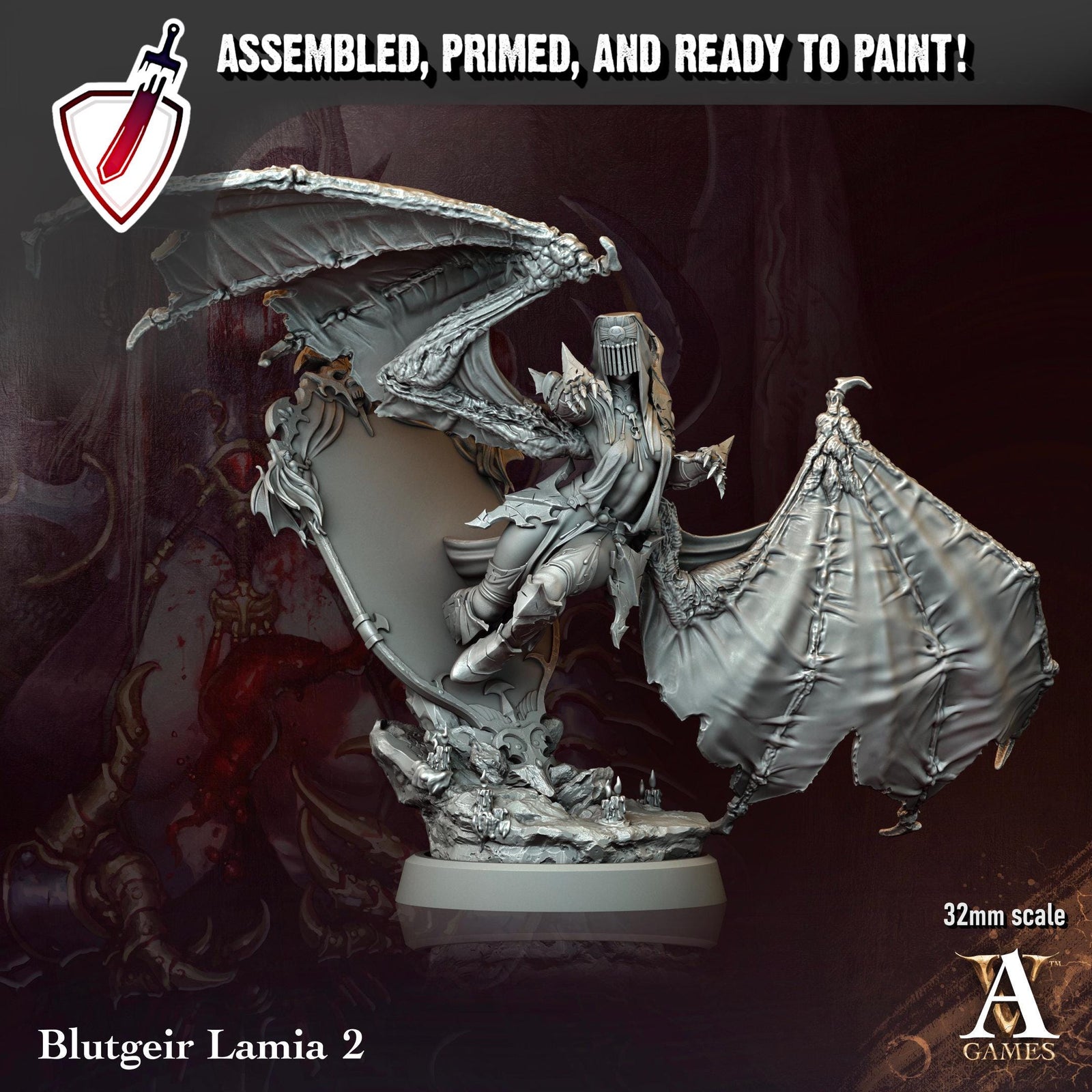 Blutgeir Lamia | Miniatures by Archvillain Games | Resin Mini for Tabletop Gaming, D&D, Pathfinder, Painting | Assembled + Primed