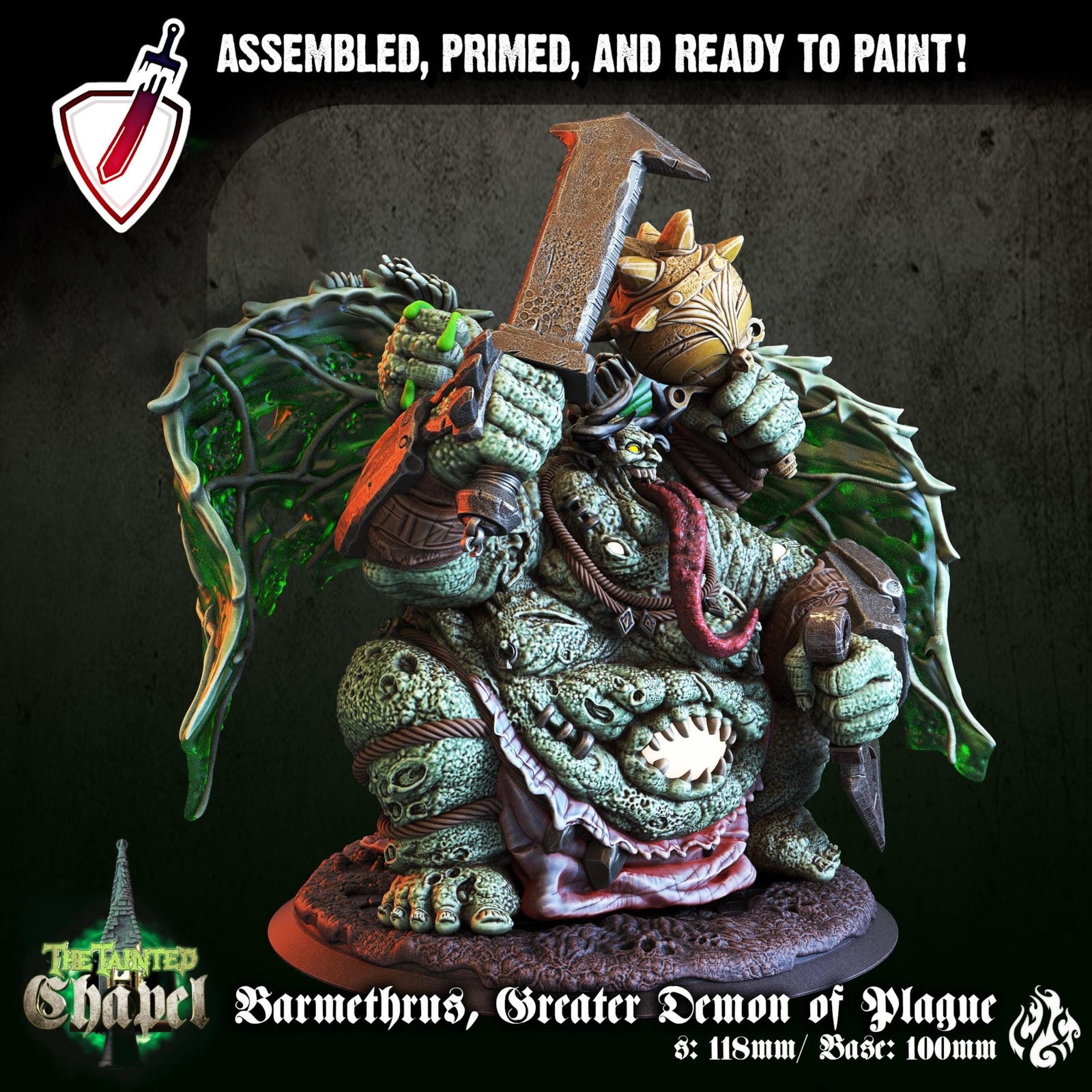 Barmethrus, Plague Demon | (Large) Miniature by Crippled God Foundry | For Tabletop Gaming, D&D, Pathfinder, Painting | Assembled and Primed