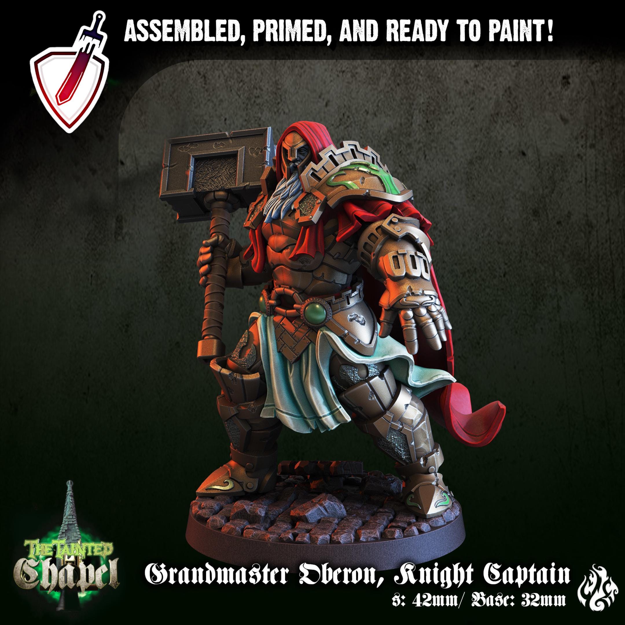 Grandmaster Oberon, Captain | Miniature by Crippled God Foundry | For Tabletop Gaming, D&D, Pathfinder, and Painting | Assembled and Primed