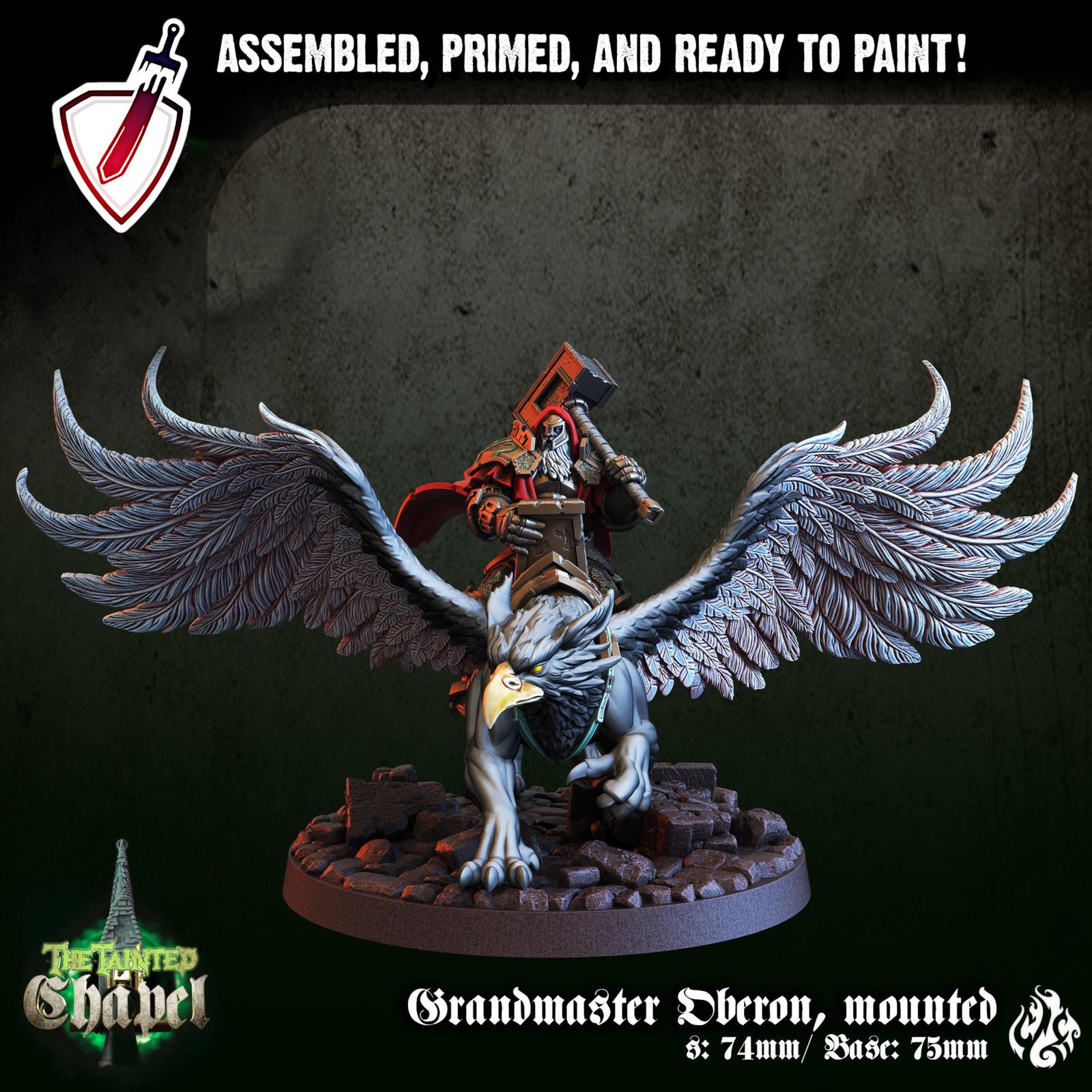 Grandmaster Oberon, Mounted | Miniature by Crippled God Foundry | For Tabletop Gaming, D&D, Pathfinder, and Painting | Assembled and Primed