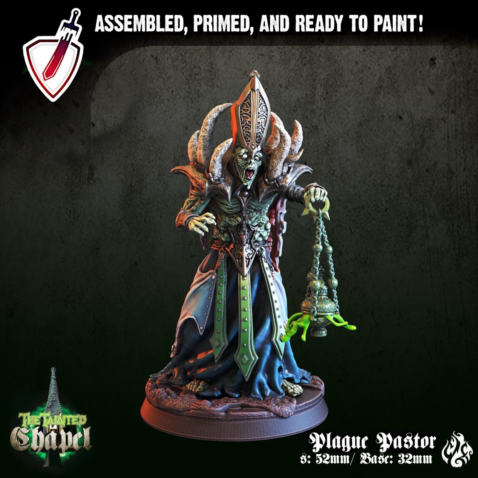 Plague Pastor | Miniature by Crippled God Foundry | Resin Mini For Tabletop Gaming, D&D, Pathfinder, and Painting | Assembled and Primed