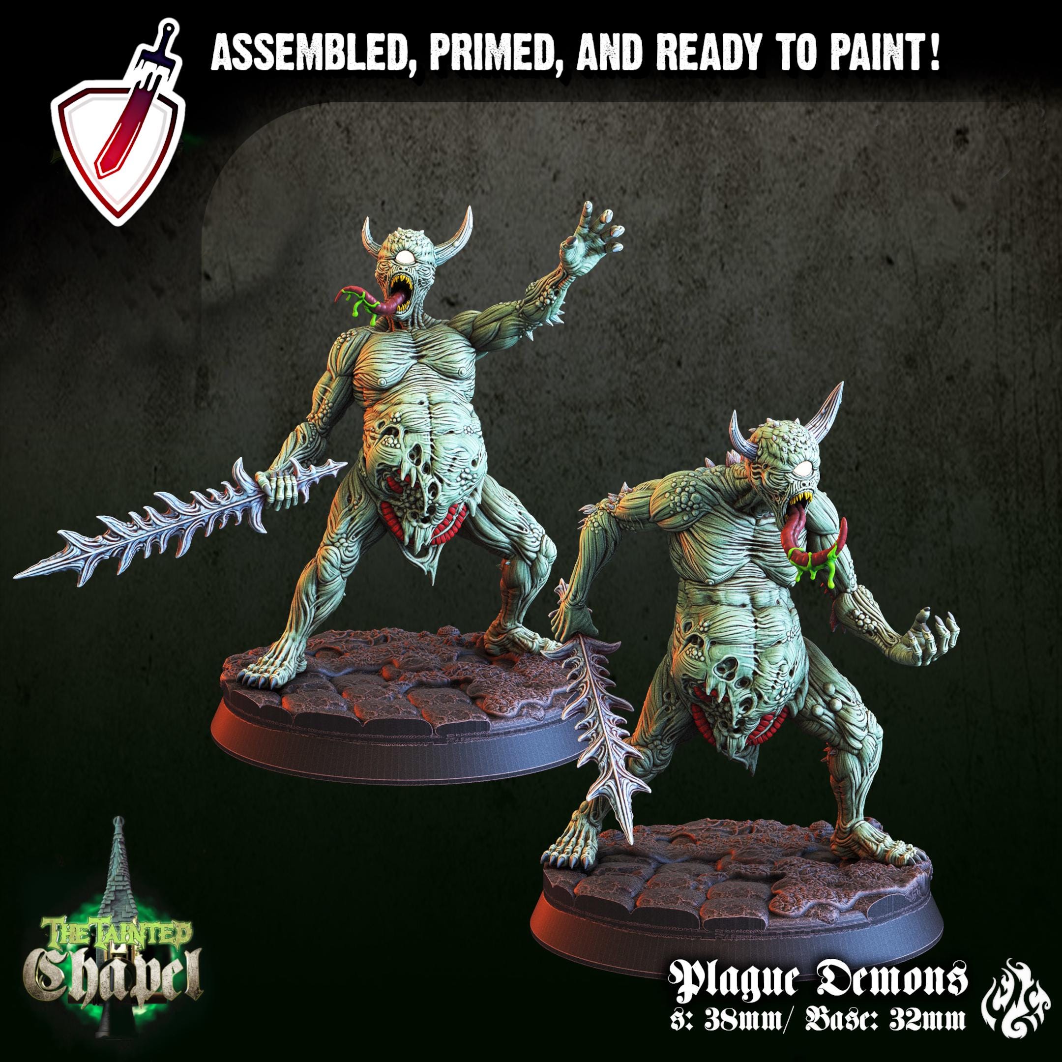 Plague Demons | Miniatures by Crippled God Foundry | Resin Mini For Tabletop Gaming, D&D, Pathfinder, and Painting | Assembled and Primed