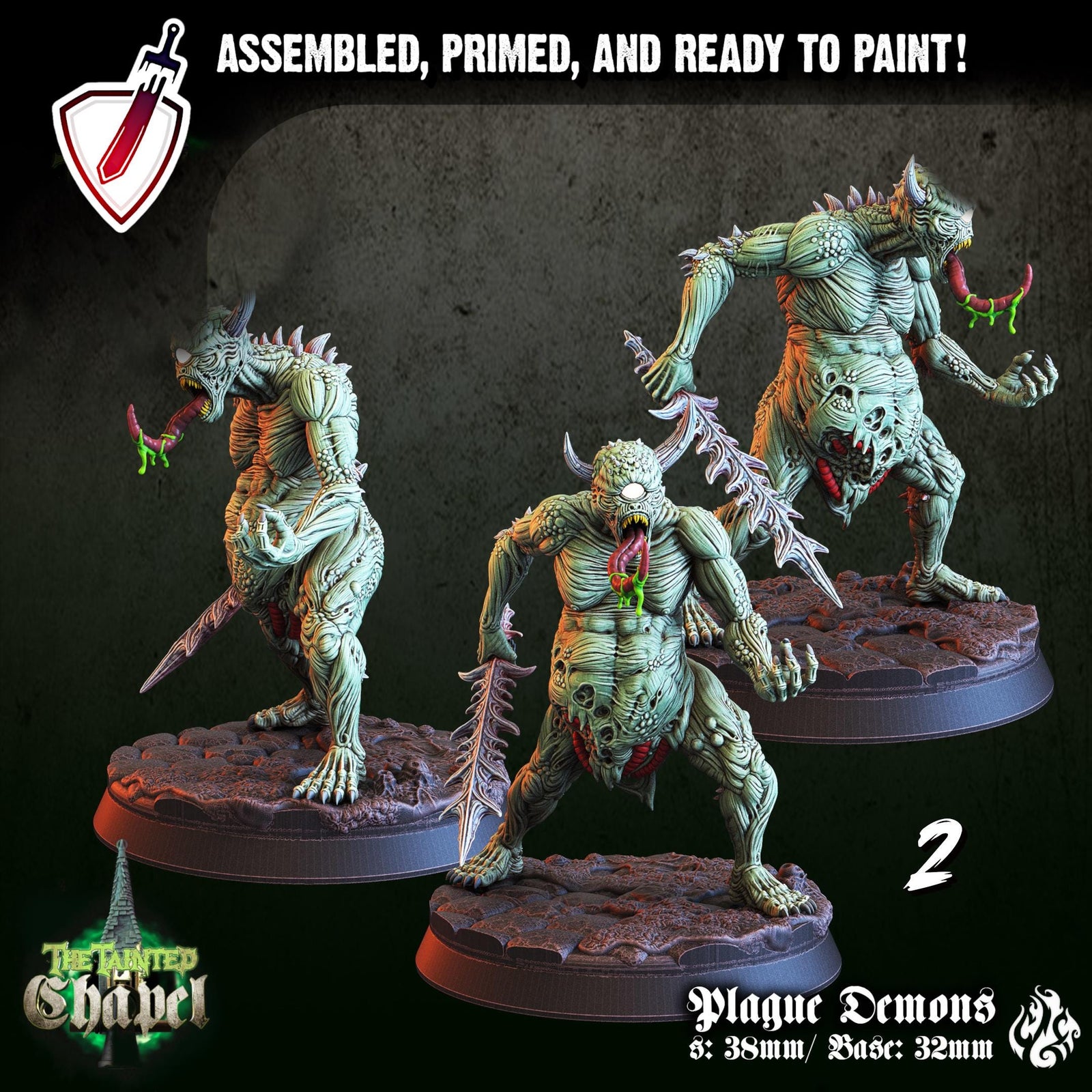 Plague Demons | Miniatures by Crippled God Foundry | Resin Mini For Tabletop Gaming, D&D, Pathfinder, and Painting | Assembled and Primed